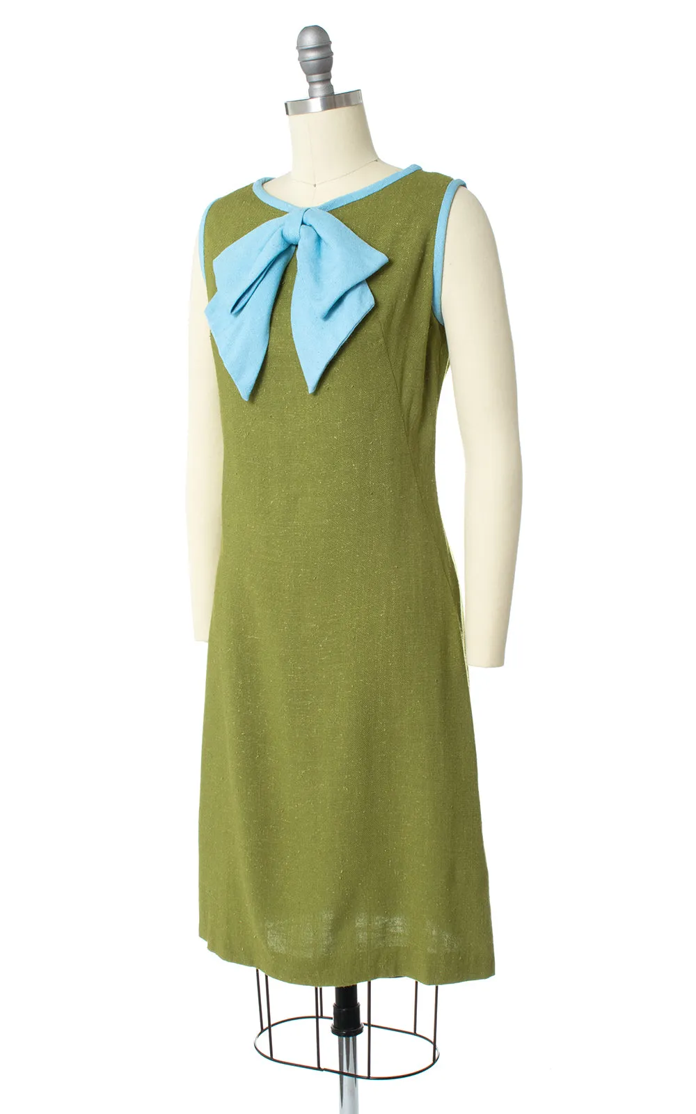 1960s Big Bow Linen Shift Dress | small