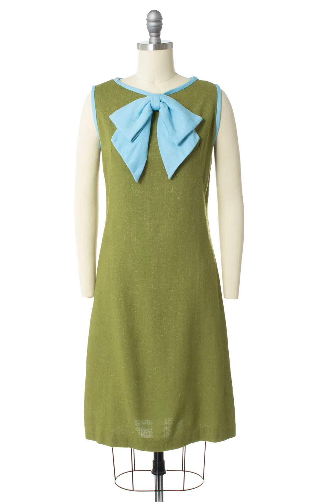 1960s Big Bow Linen Shift Dress | small