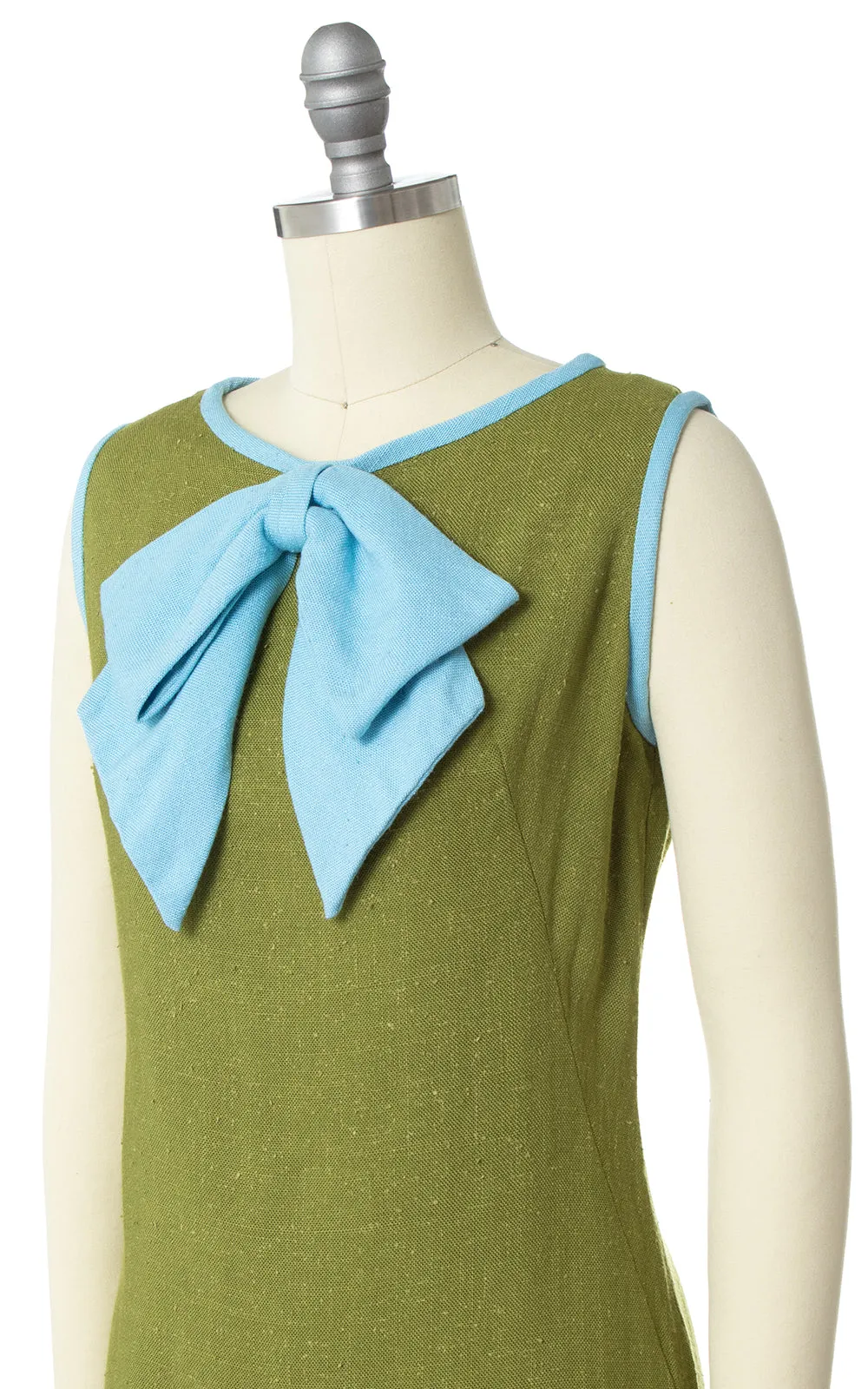 1960s Big Bow Linen Shift Dress | small