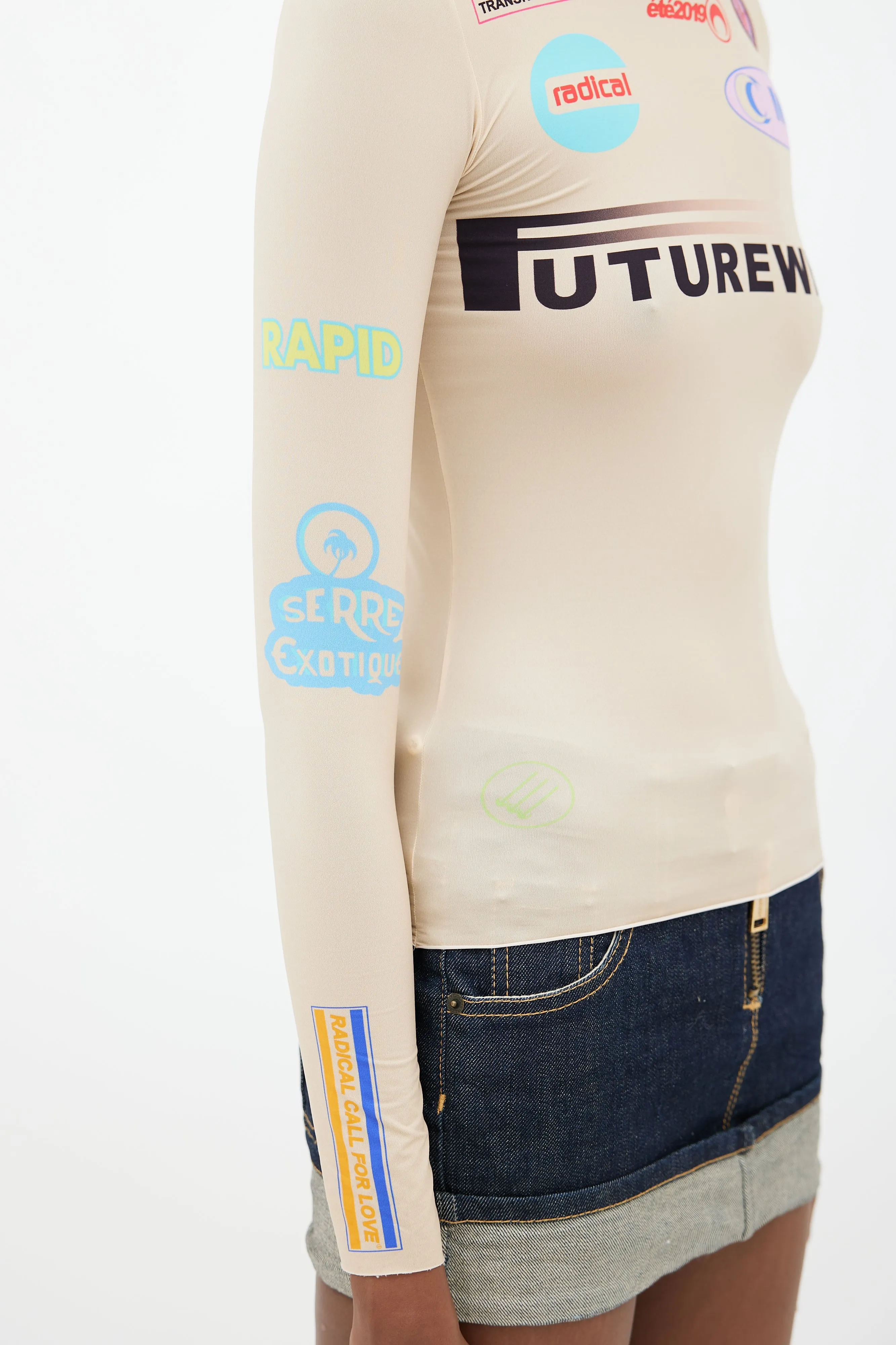 Beige & Multicolour Futurewear Logo Top