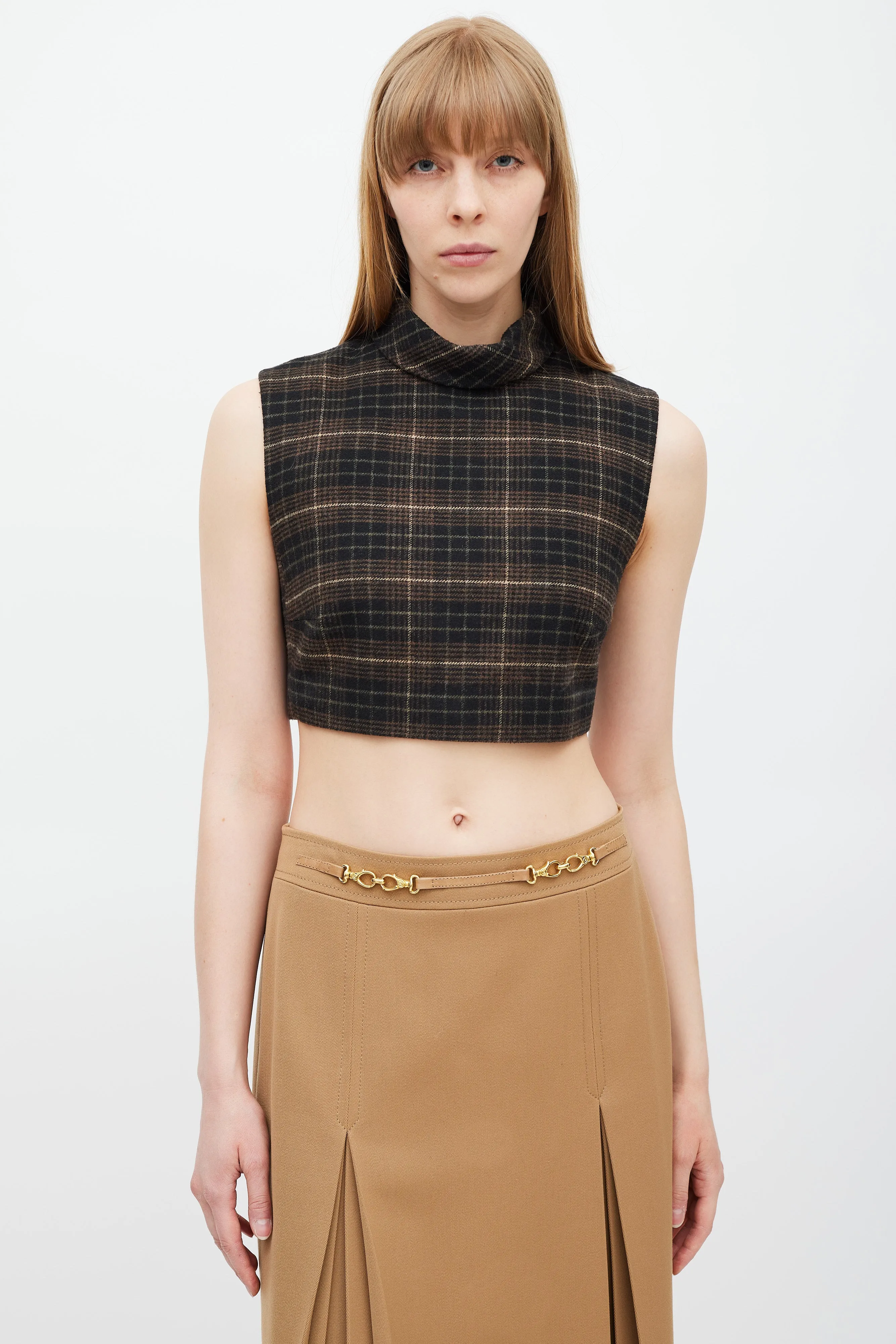 Black & Brown Plaid Cropped Top