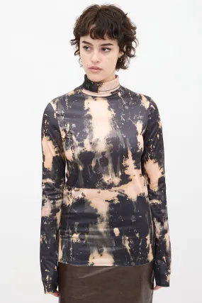Black & Light Orange Tie Dye Top
