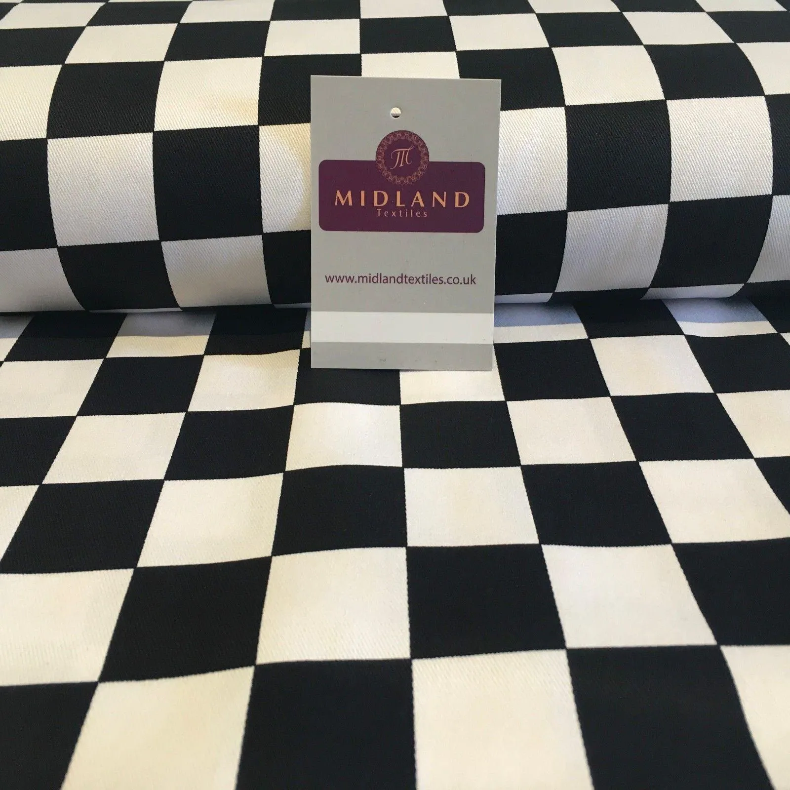 Black and White 100% Cotton Drill Chef's Check 58" Wide Fabric Mtex MD843