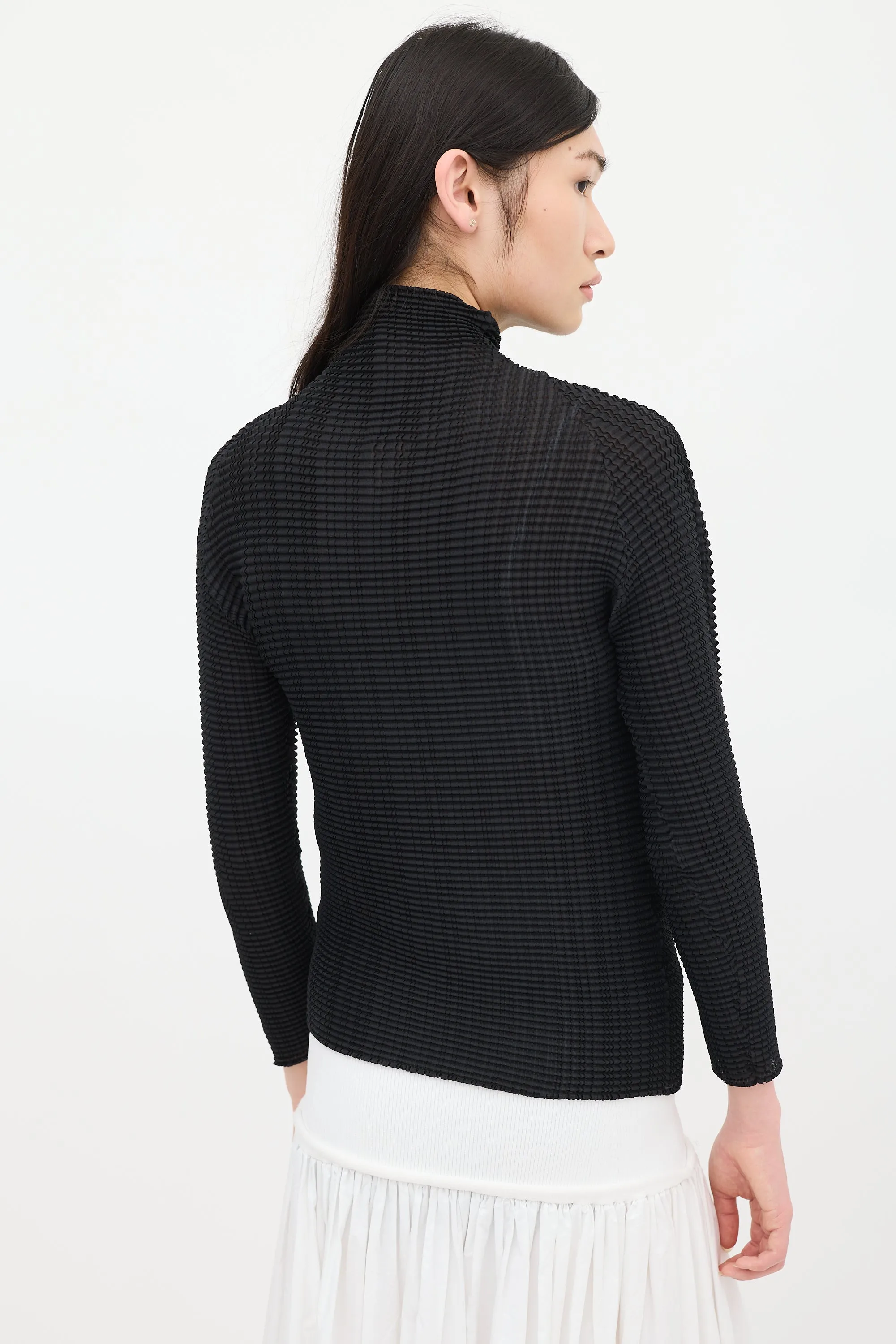 Black Pleated Mock Neck Top