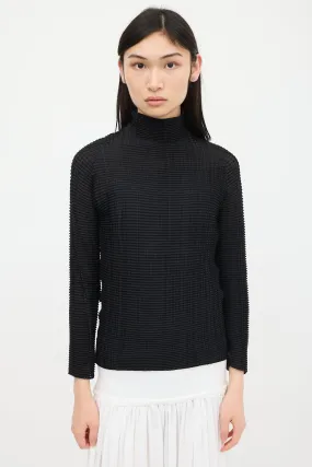 Black Pleated Mock Neck Top