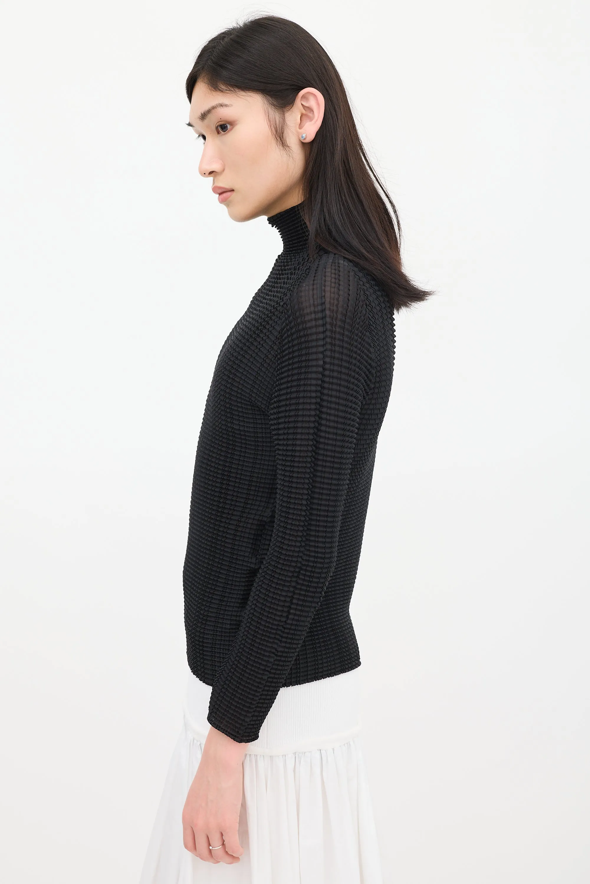Black Pleated Mock Neck Top