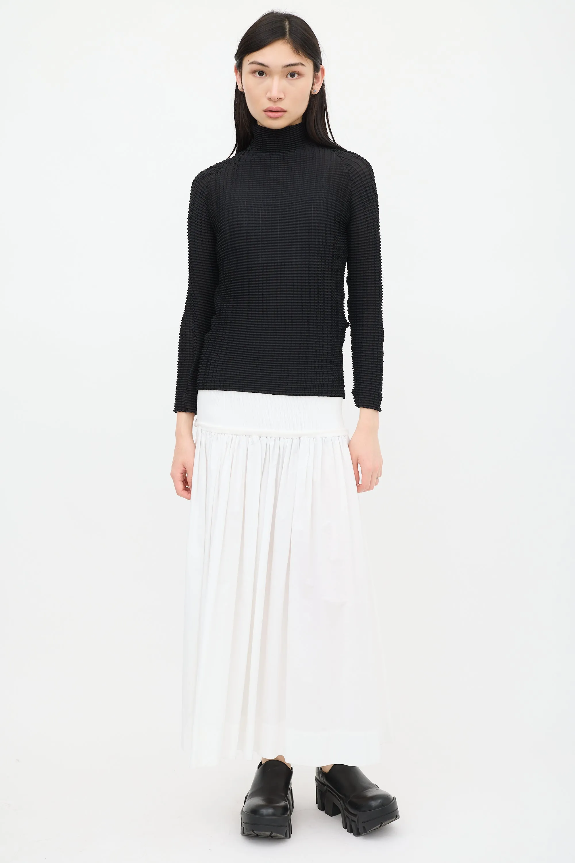 Black Pleated Mock Neck Top