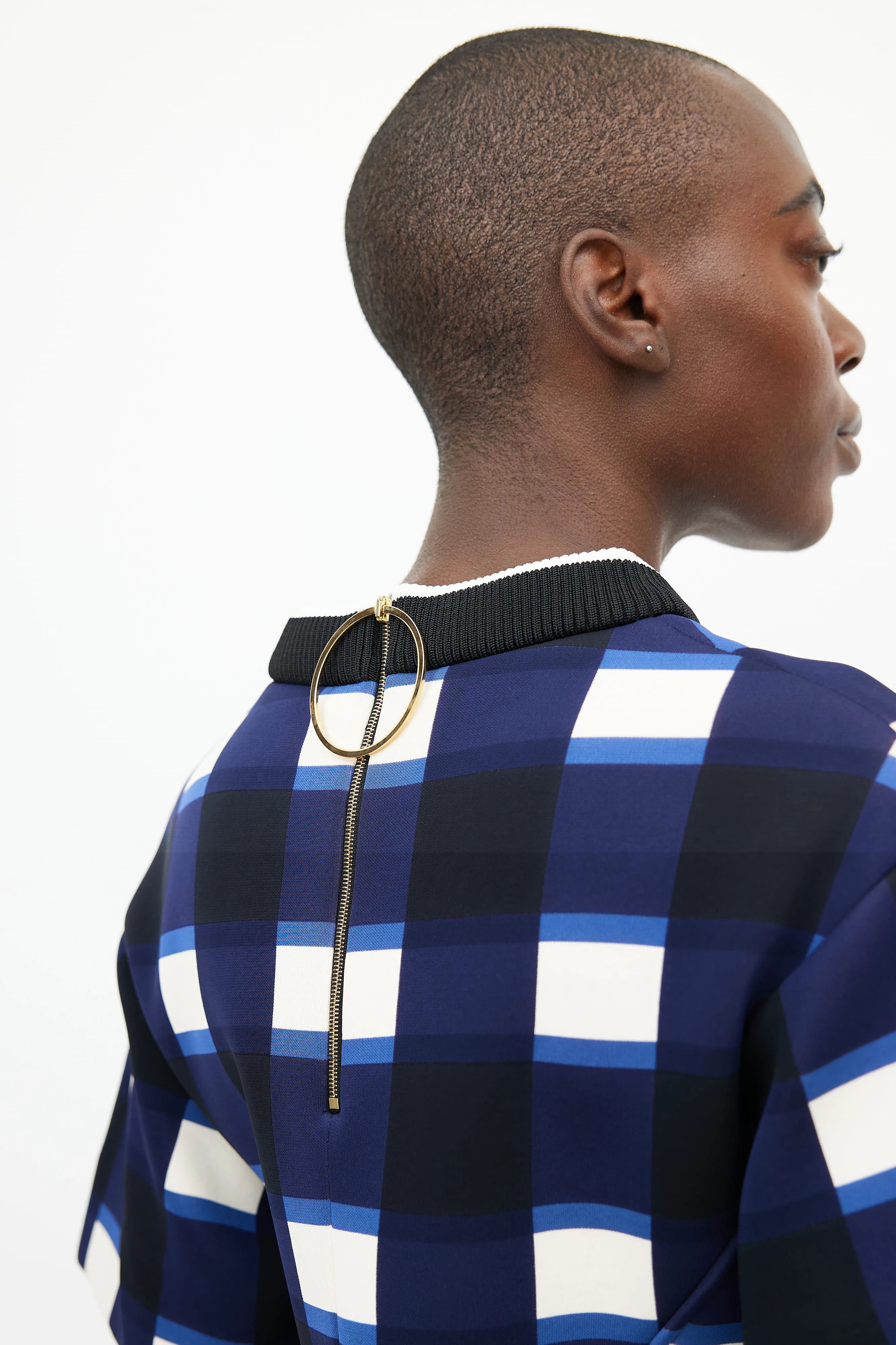 Blue & Multicolour Check Neoprene Top