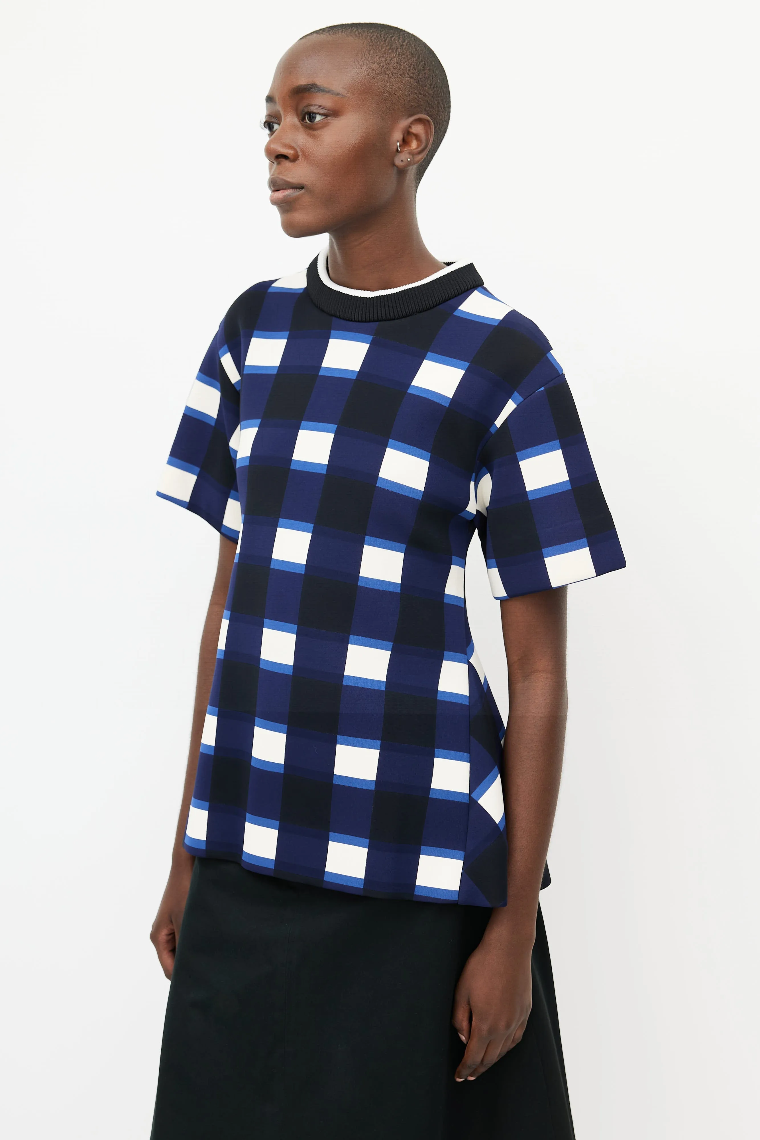 Blue & Multicolour Check Neoprene Top