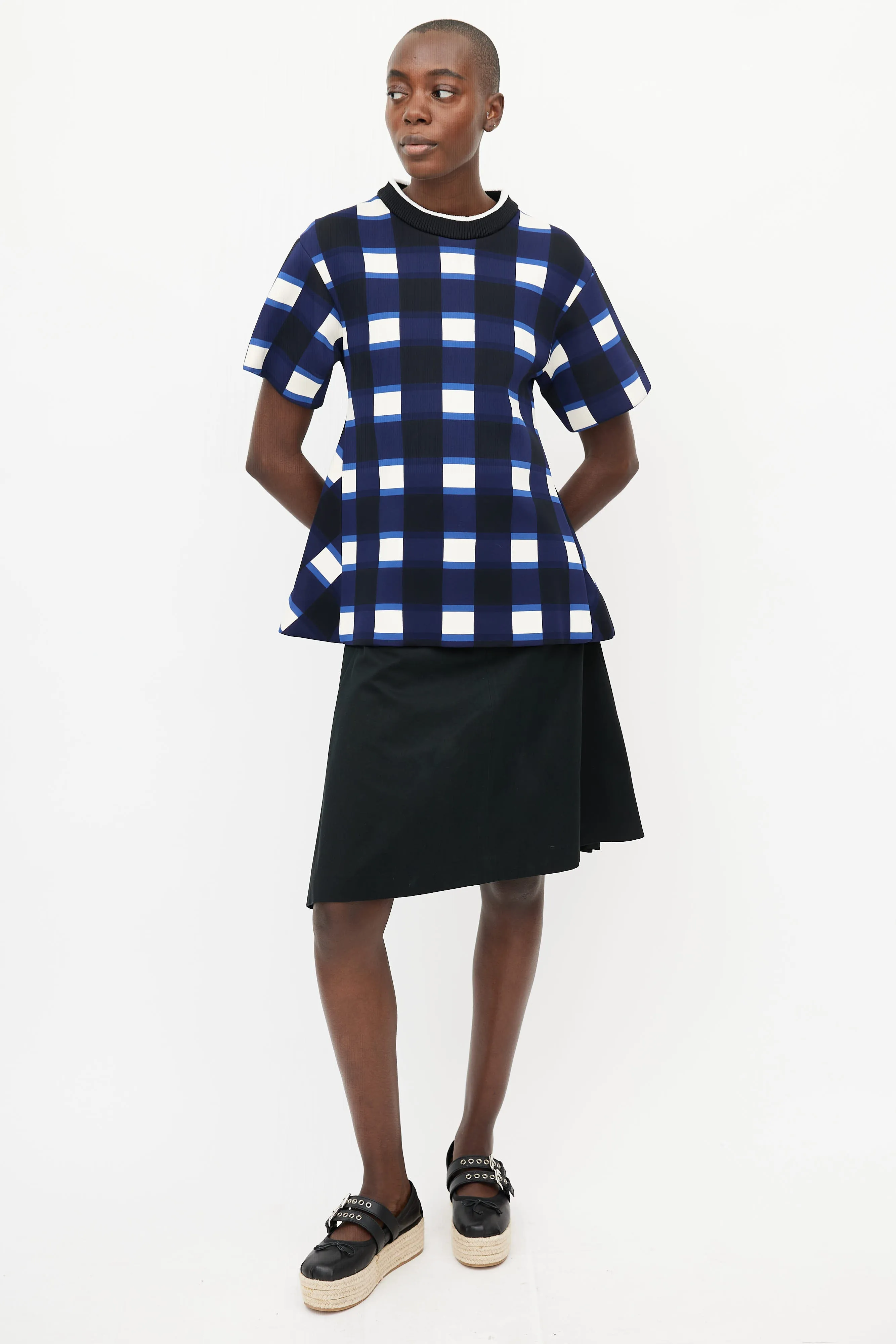 Blue & Multicolour Check Neoprene Top