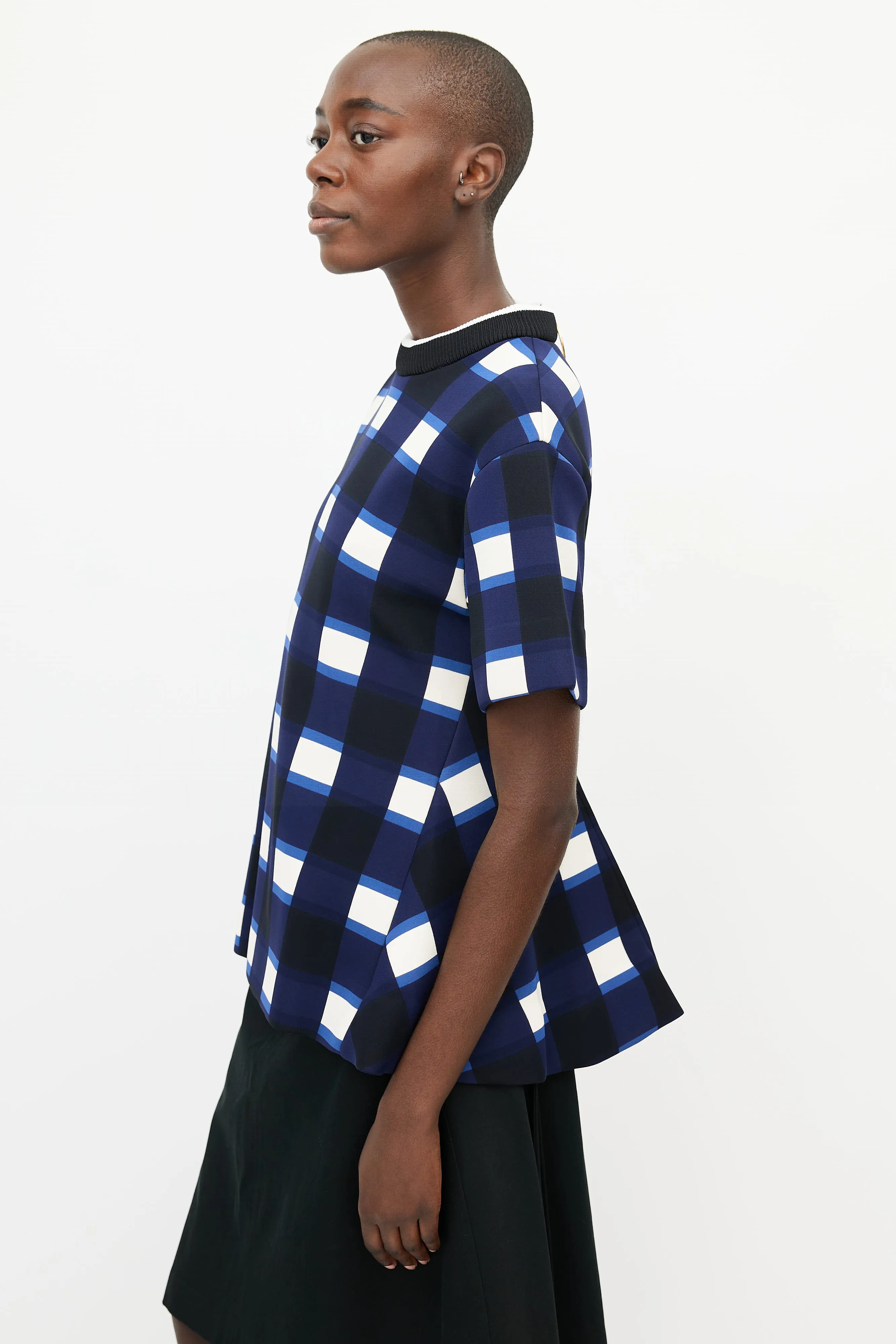 Blue & Multicolour Check Neoprene Top