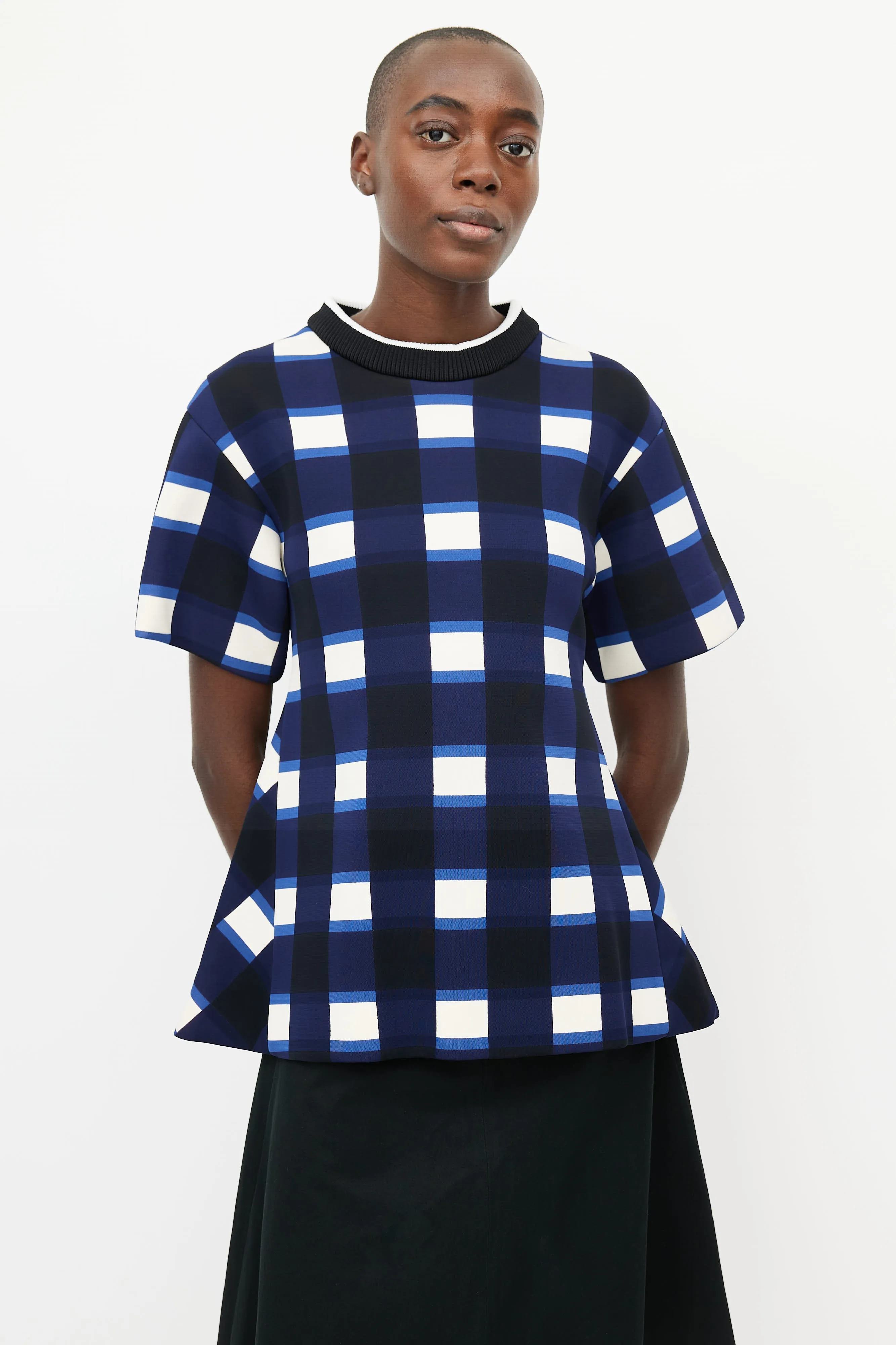 Blue & Multicolour Check Neoprene Top