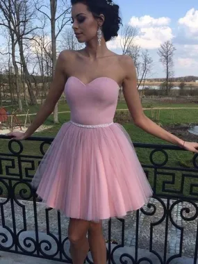 Bridelily A-Line Sweetheart Sleeveless Pleats Tulle Short/Mini Dresses