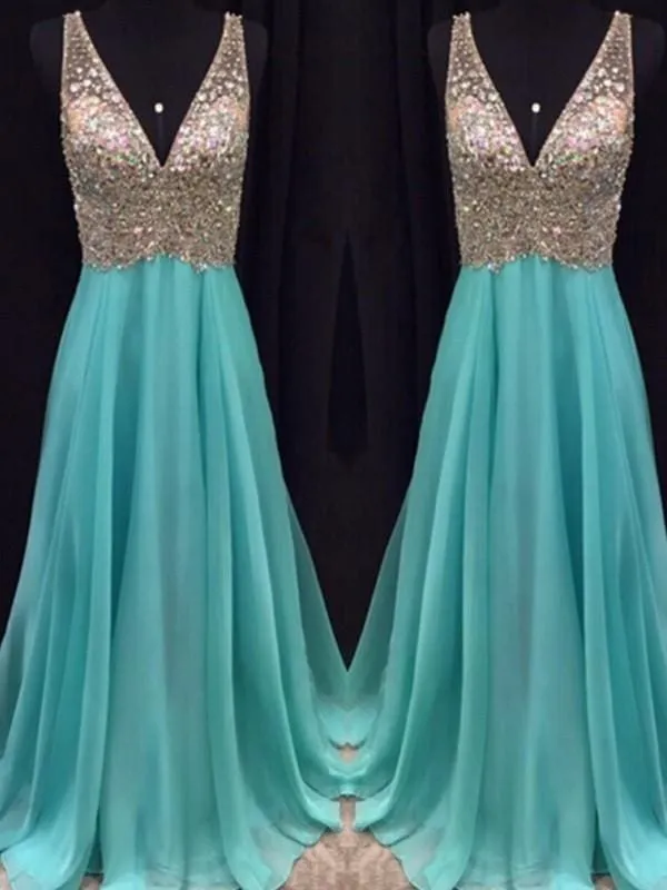 Chiffon V-Neck Sleeveless A-line Floor-Length With Beading Dresses