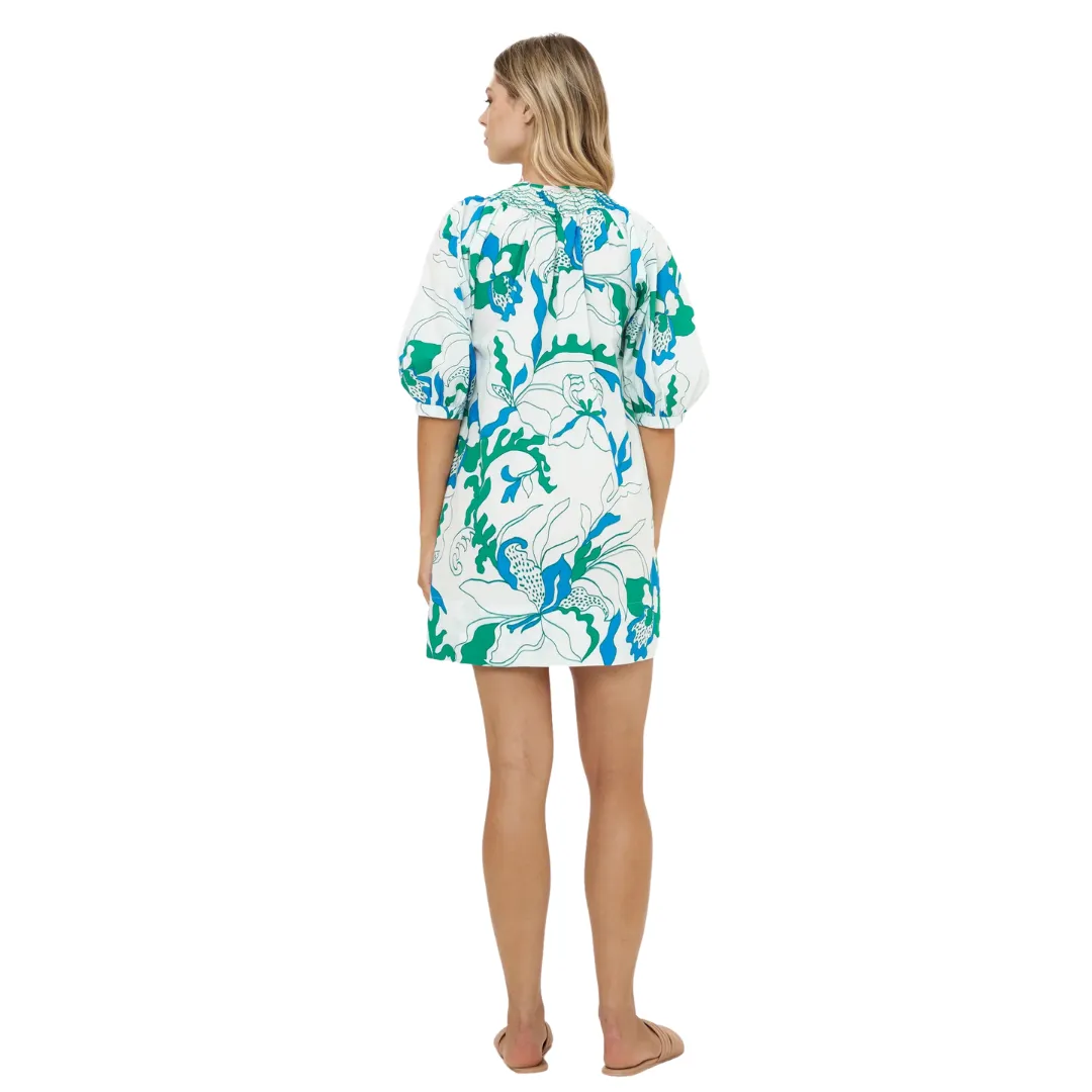 Embroidered Button Mini Dress