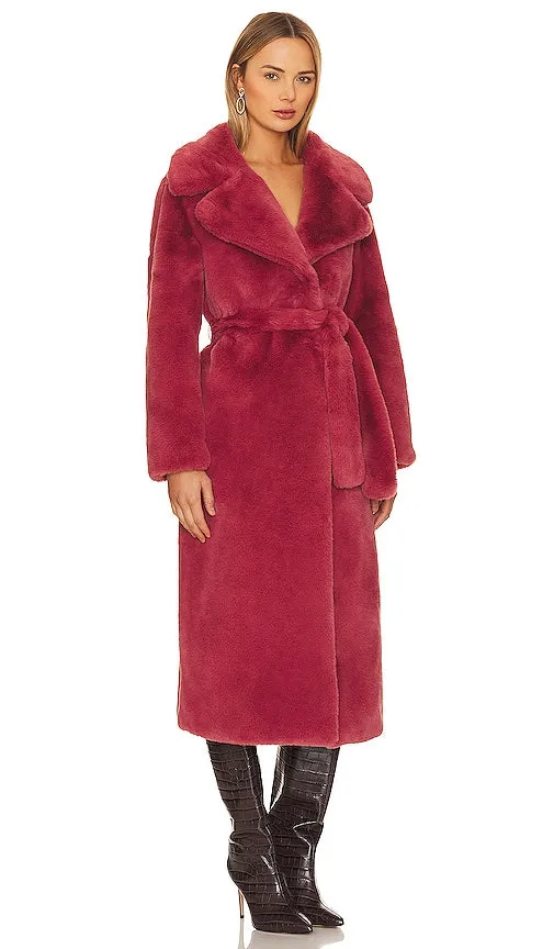 Ena Pelly Tahnee Longline Faux Fur Jacket in Red