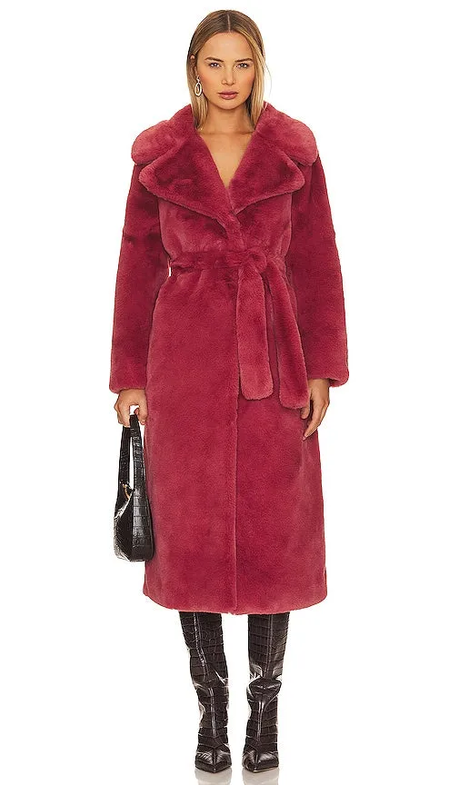 Ena Pelly Tahnee Longline Faux Fur Jacket in Red