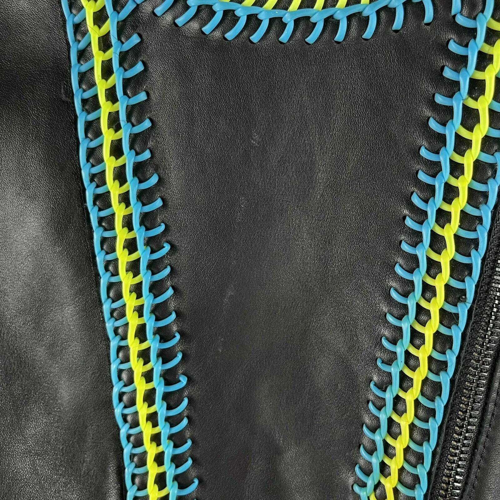 Herve Leger - Black Moto Biker Contrast Stitch Leather Jacket - Size Small S