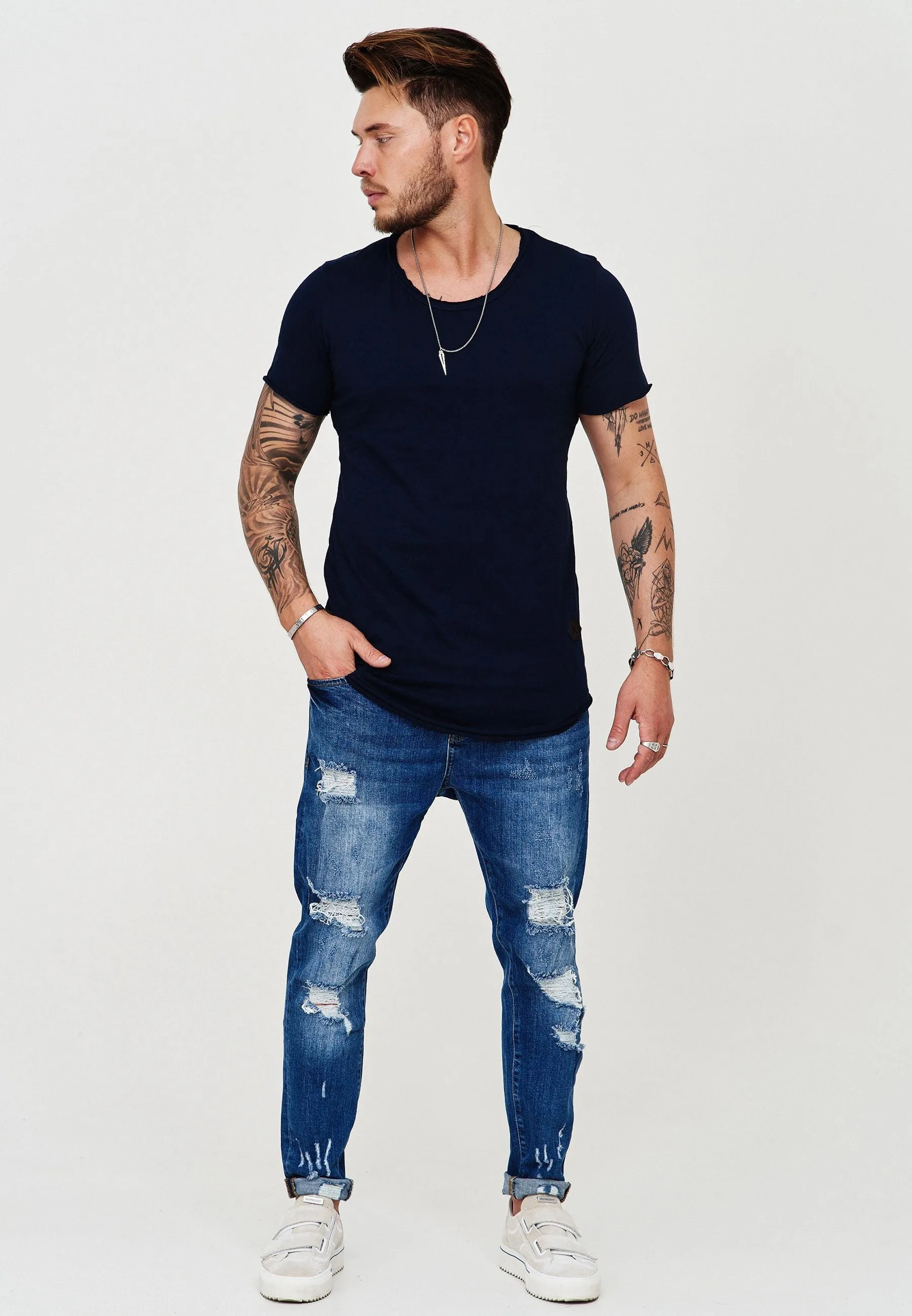 Longline T-Shirt Dunkelblau 7103