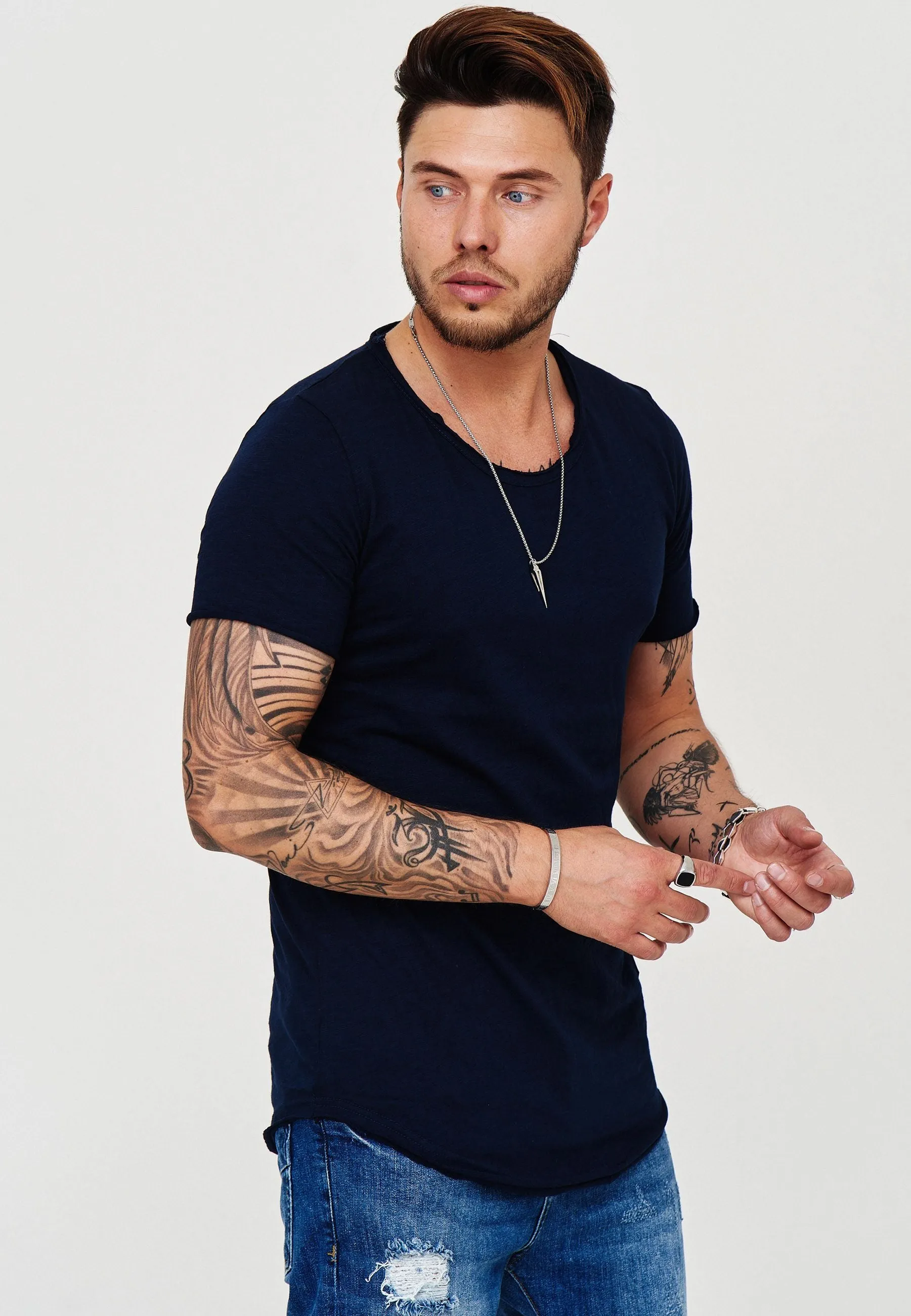 Longline T-Shirt Dunkelblau 7103