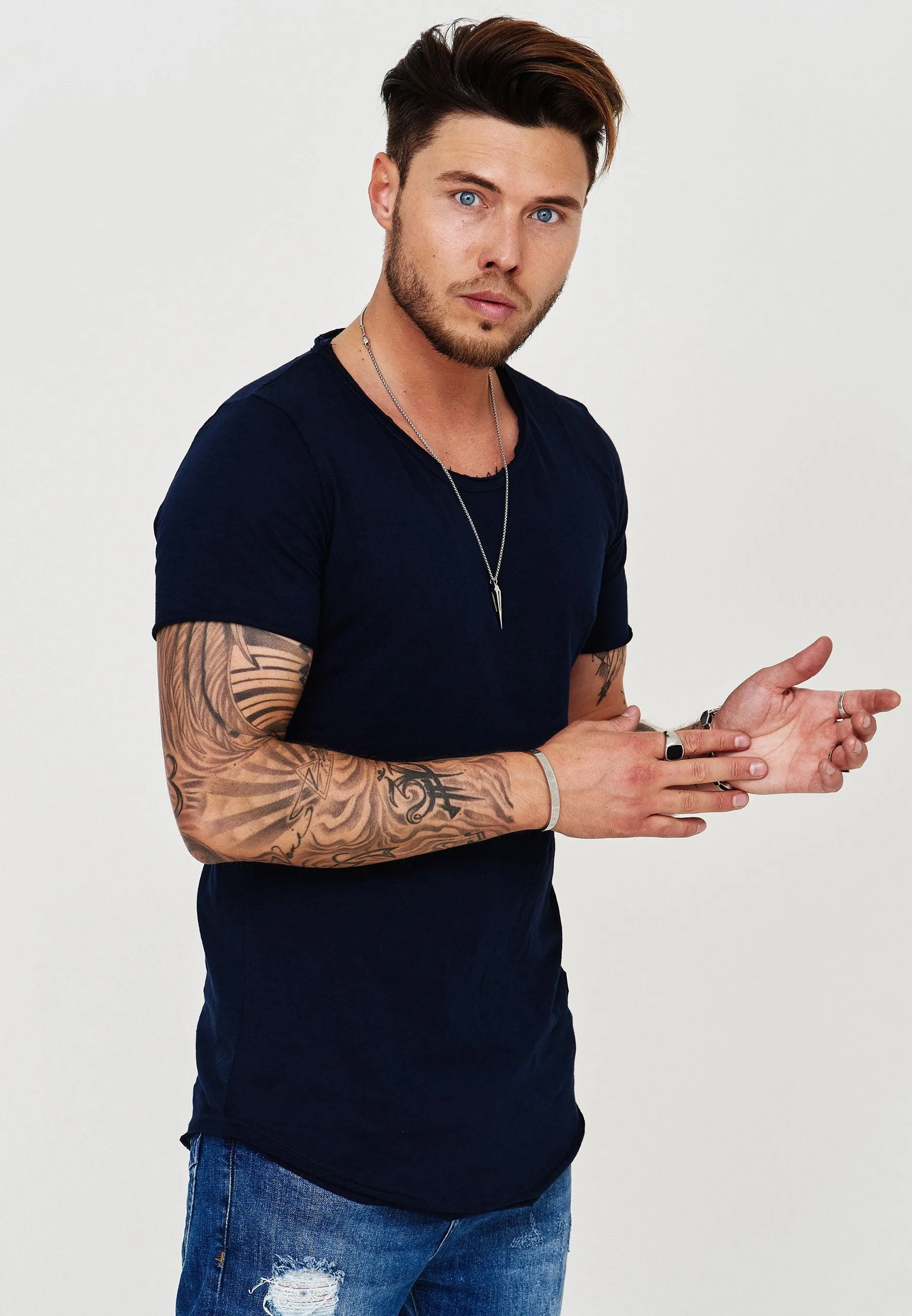 Longline T-Shirt Dunkelblau 7103