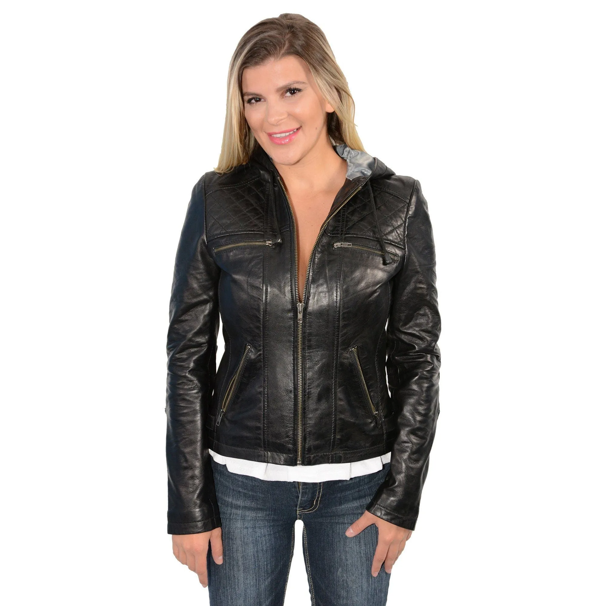 Milwaukee Leather-SFL2810-Ladies Black Hooded scuba jacket with draw string