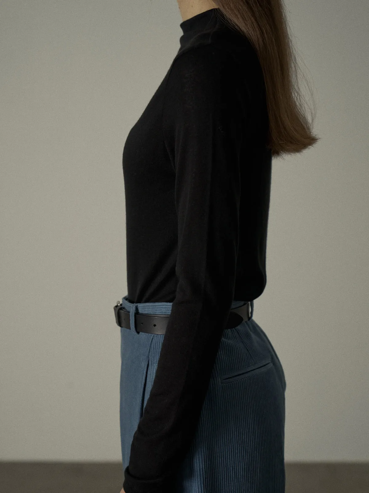 Mock Neck Tencel-Wool Blend Top - Black