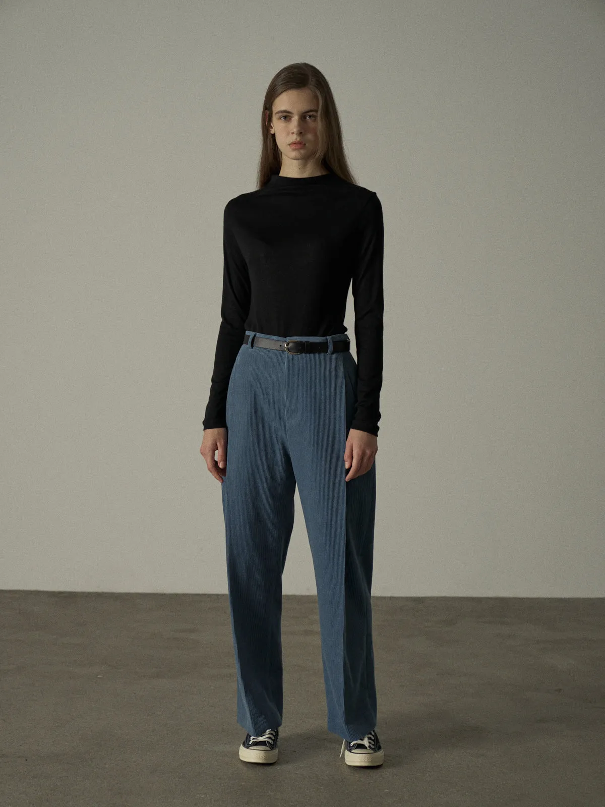 Mock Neck Tencel-Wool Blend Top - Black