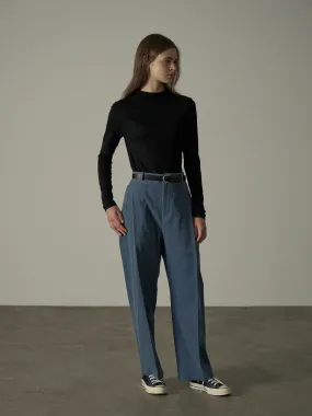 Mock Neck Tencel-Wool Blend Top - Black
