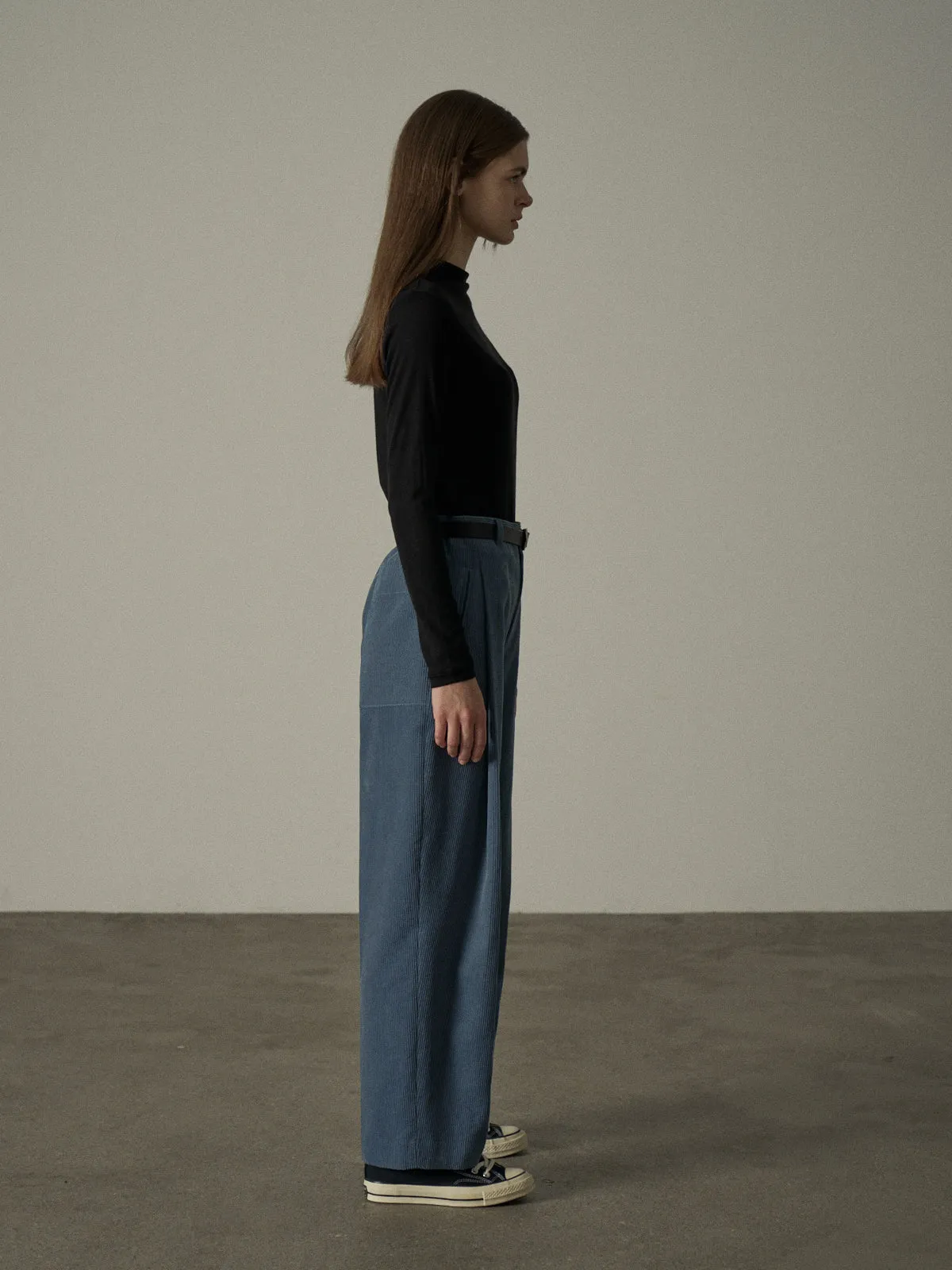 Mock Neck Tencel-Wool Blend Top - Black