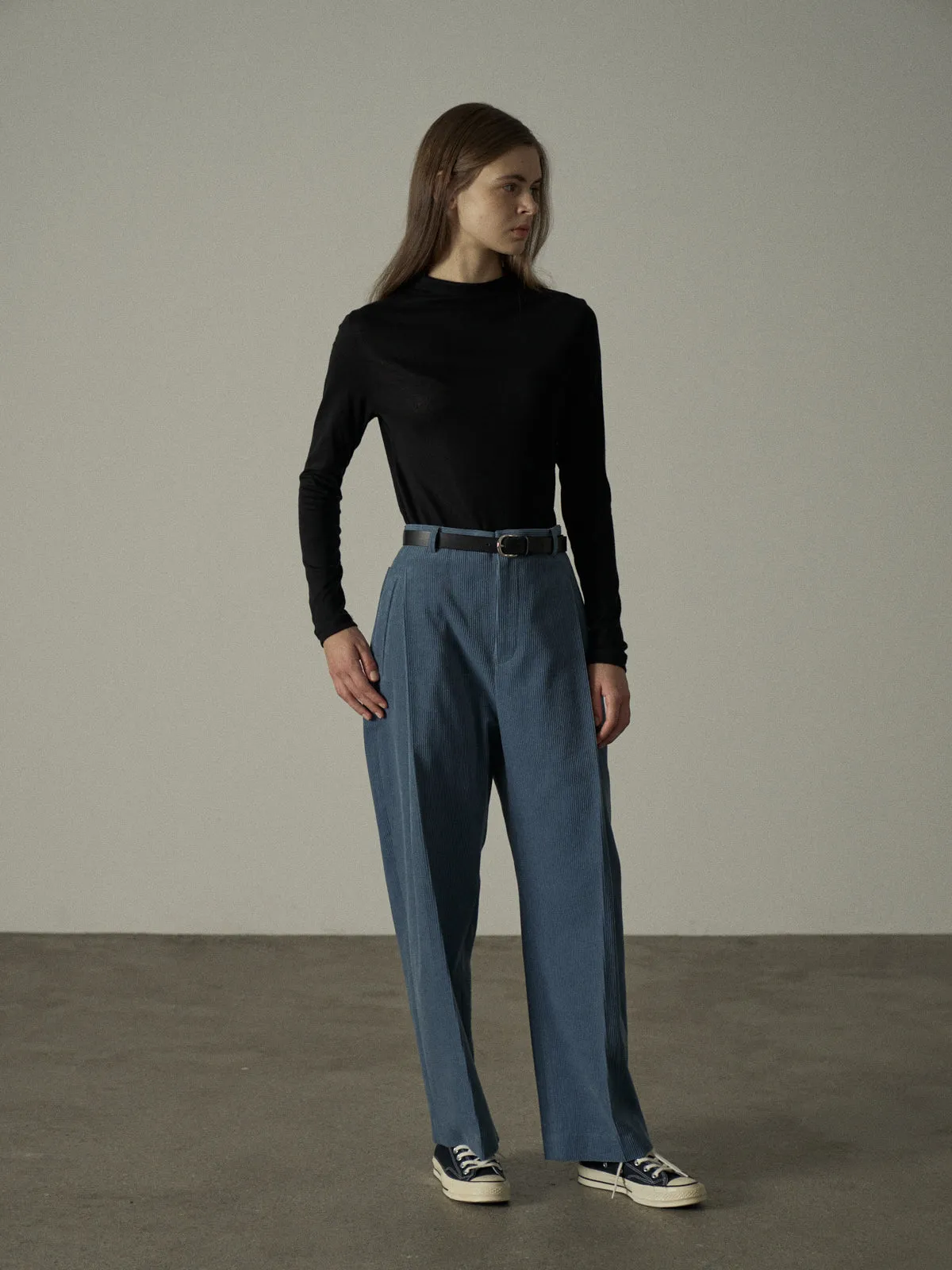 Mock Neck Tencel-Wool Blend Top - Black