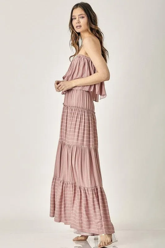 Pin Stripe Print Tube Maxi Dress