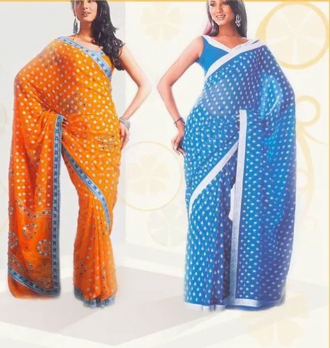Polyester georgette fabric with metalic silver & gold jacquard~Sunny Orange colour