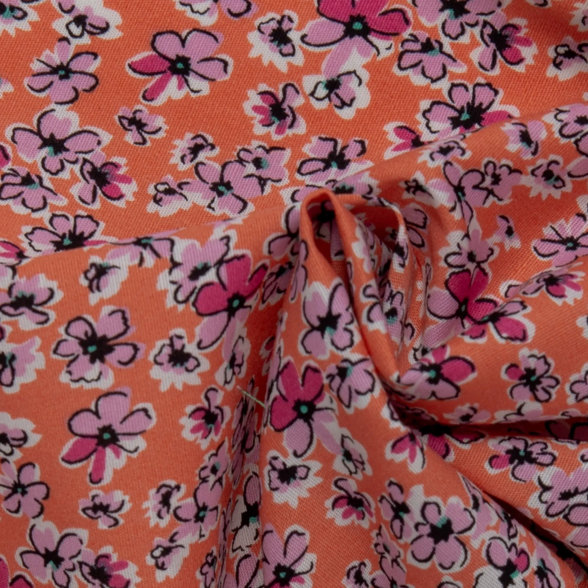 Printed Stretch Cotton Poplin - PAULINA - Clematis - Dark orange