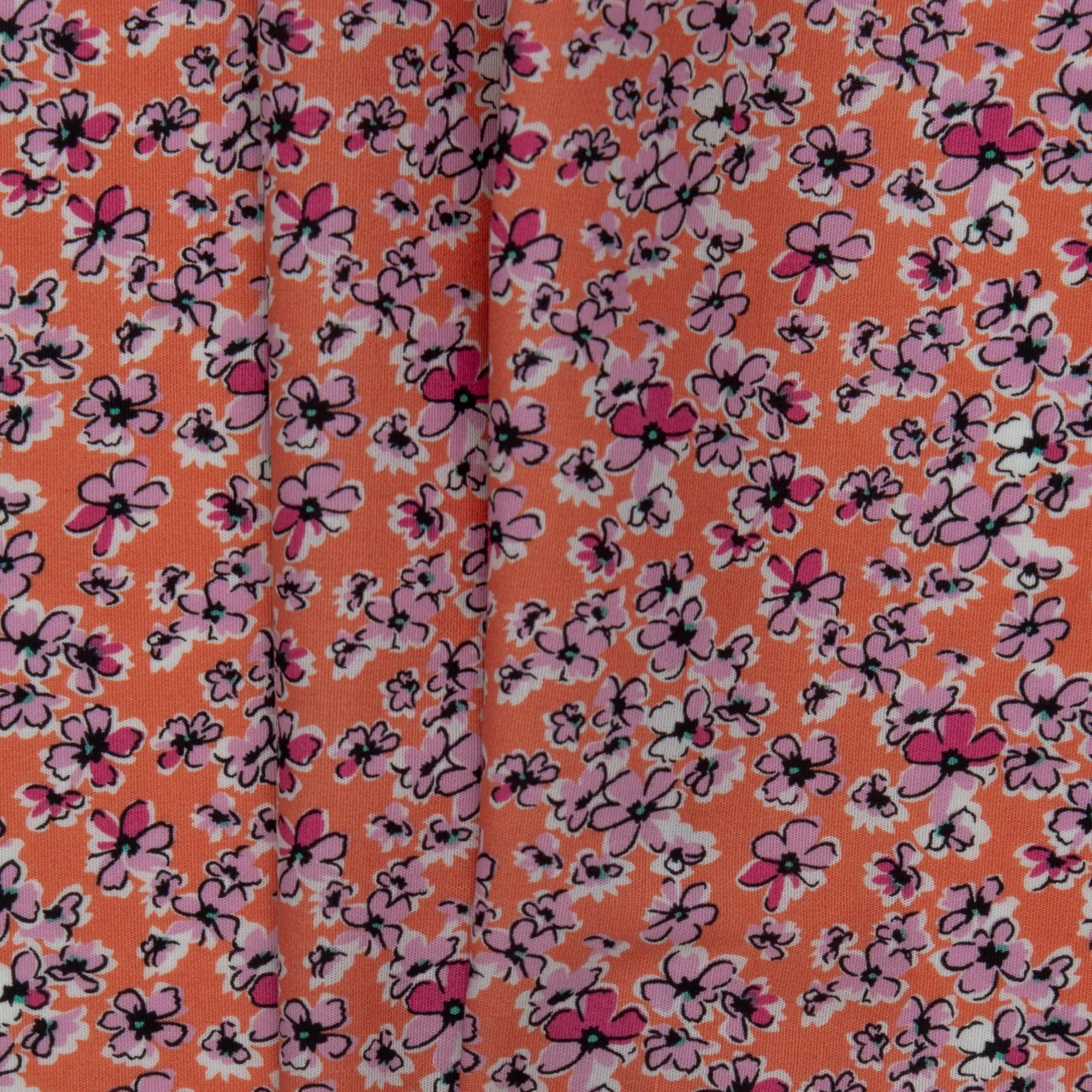 Printed Stretch Cotton Poplin - PAULINA - Clematis - Dark orange