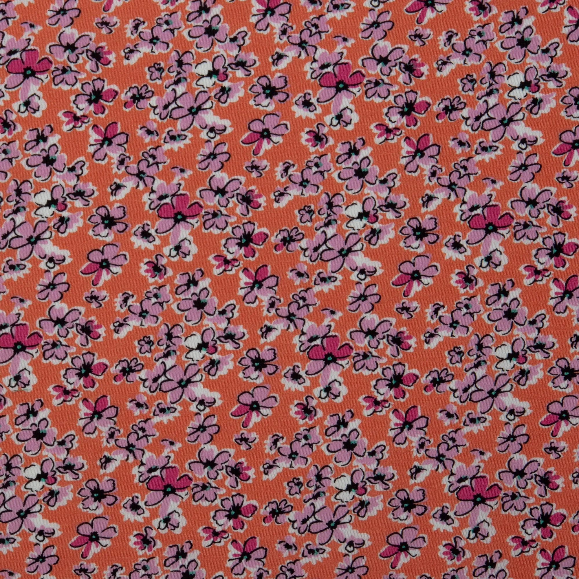 Printed Stretch Cotton Poplin - PAULINA - Clematis - Dark orange