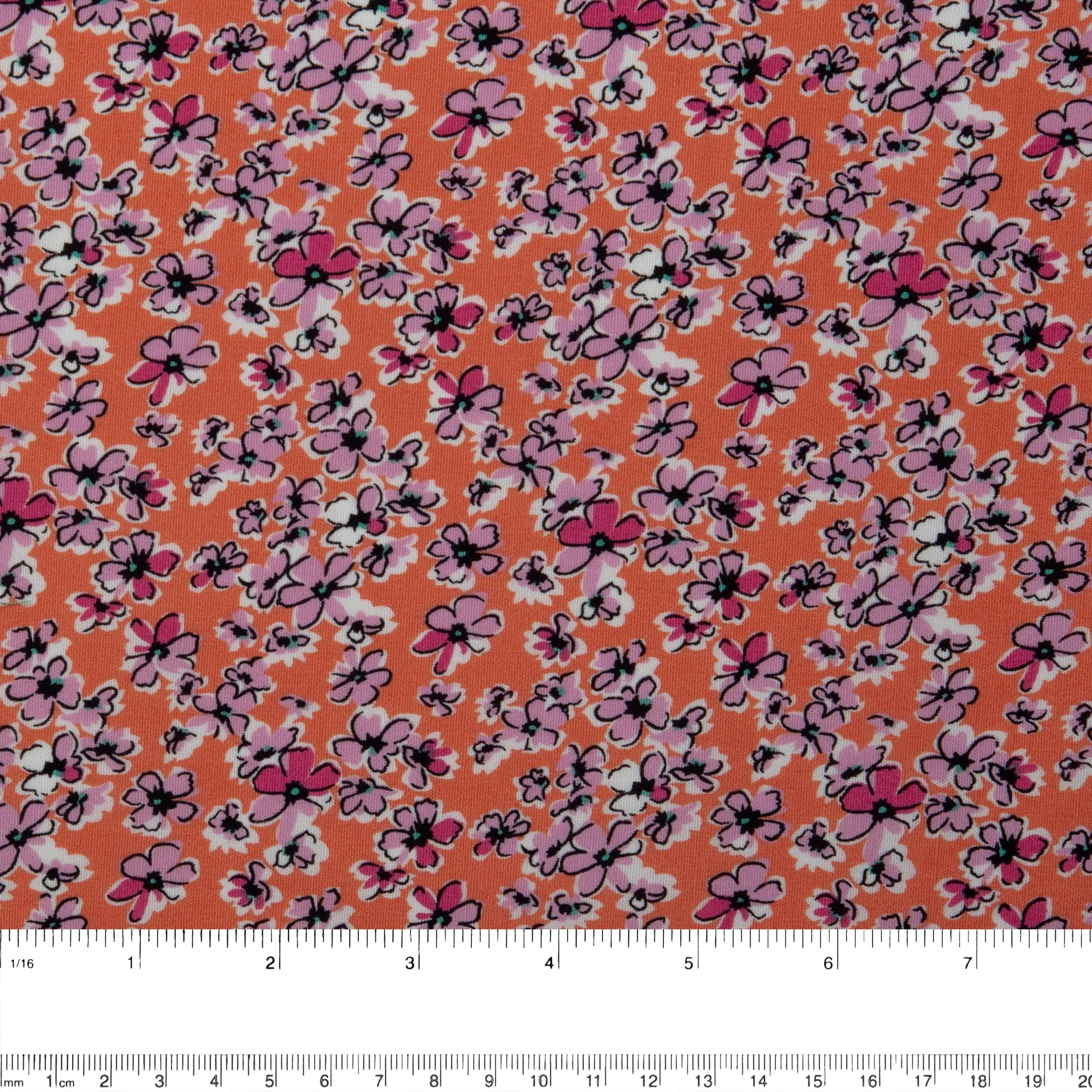 Printed Stretch Cotton Poplin - PAULINA - Clematis - Dark orange