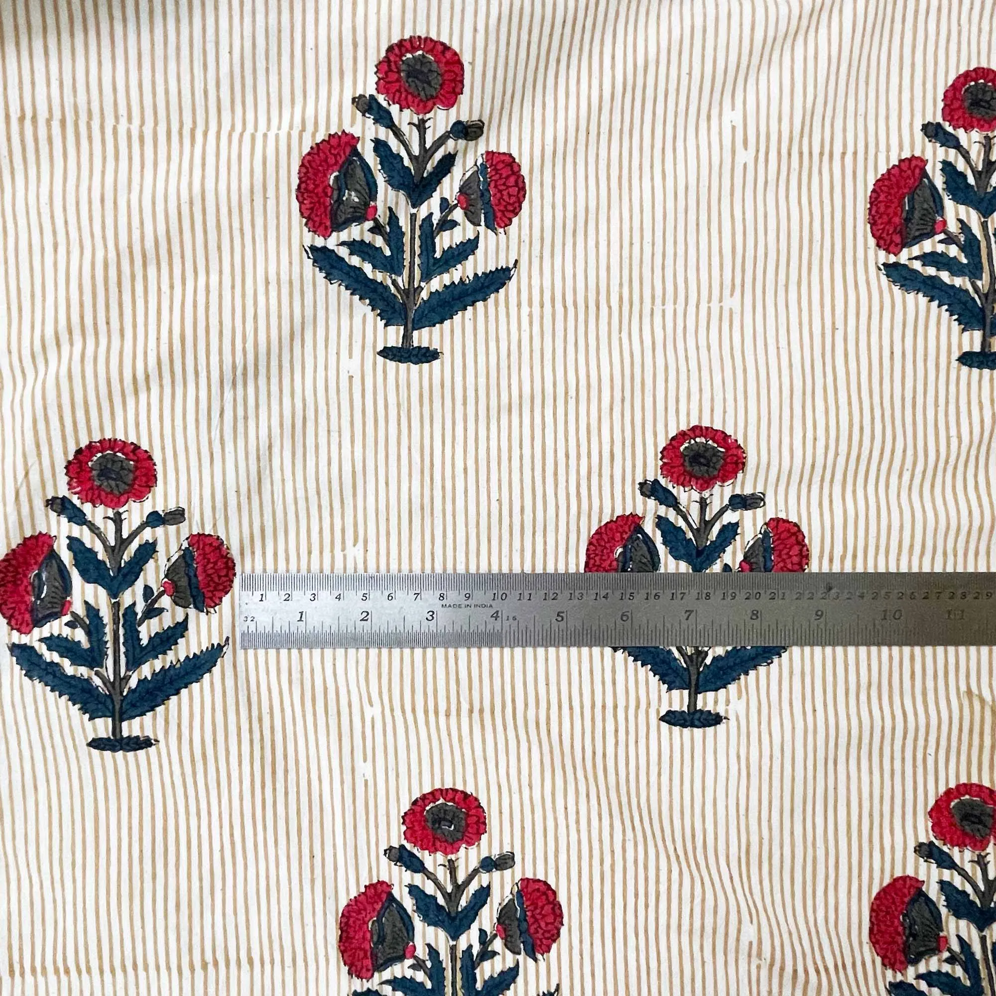 Red and Blue Poppy Organic Cotton Fabric