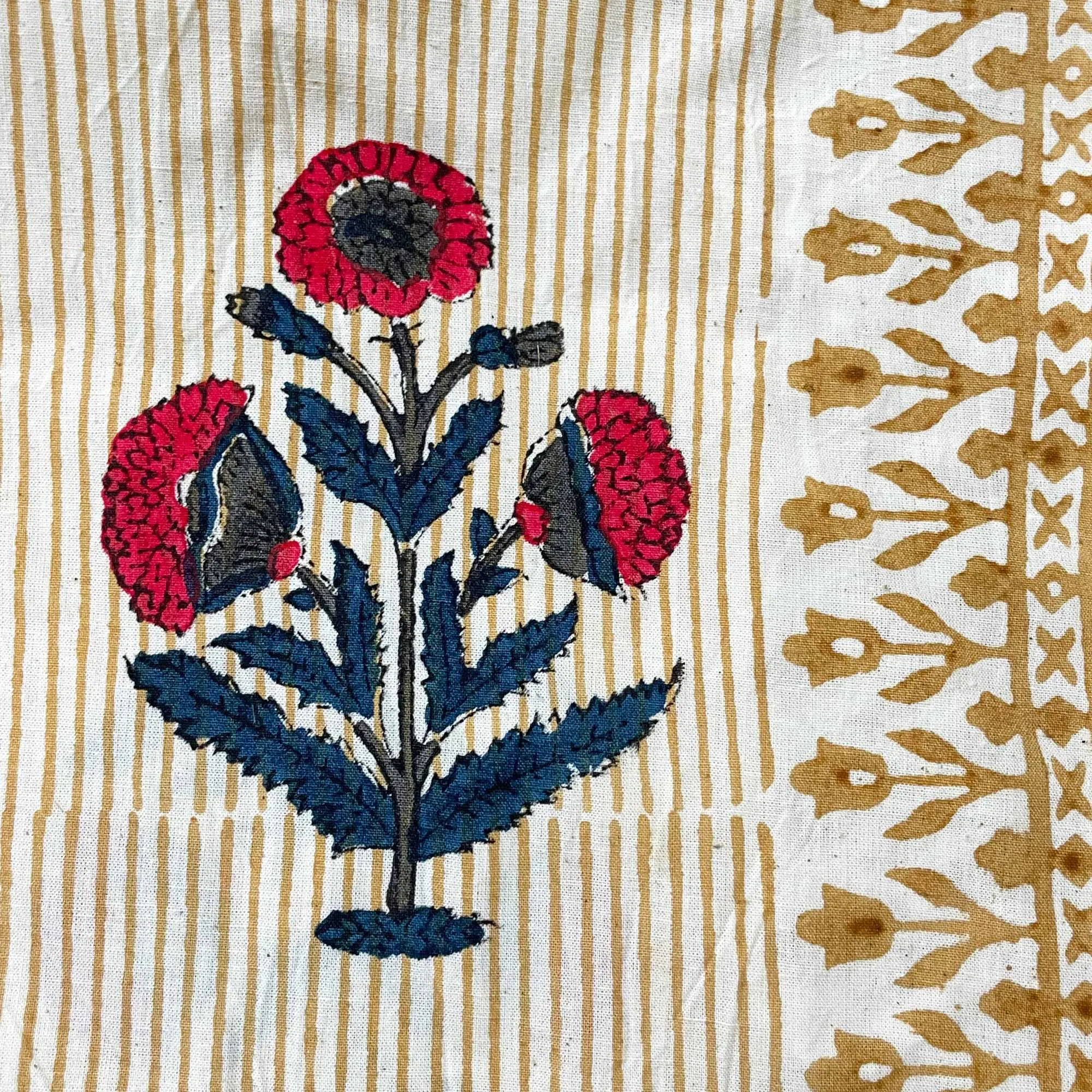 Red and Blue Poppy Organic Cotton Fabric