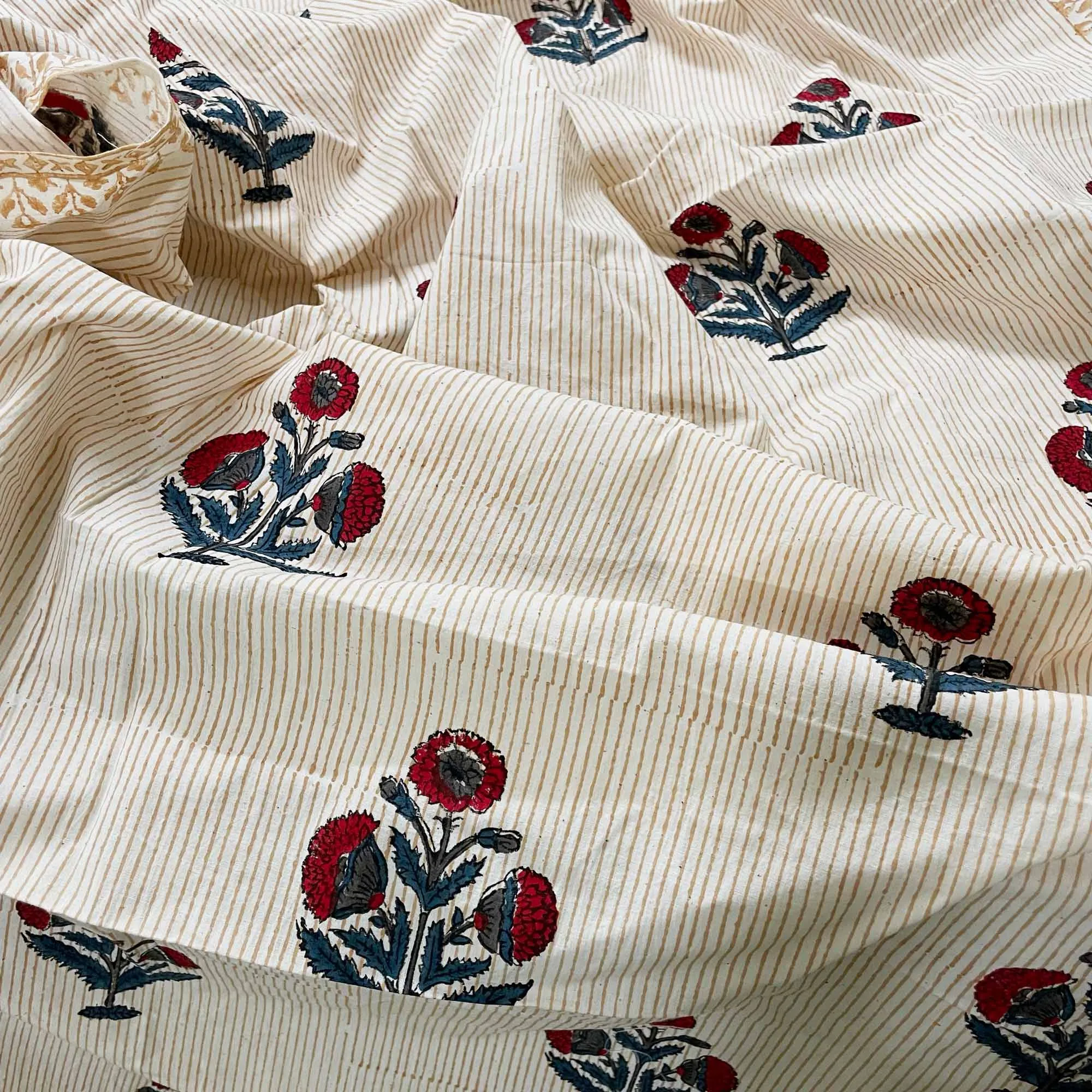 Red and Blue Poppy Organic Cotton Fabric