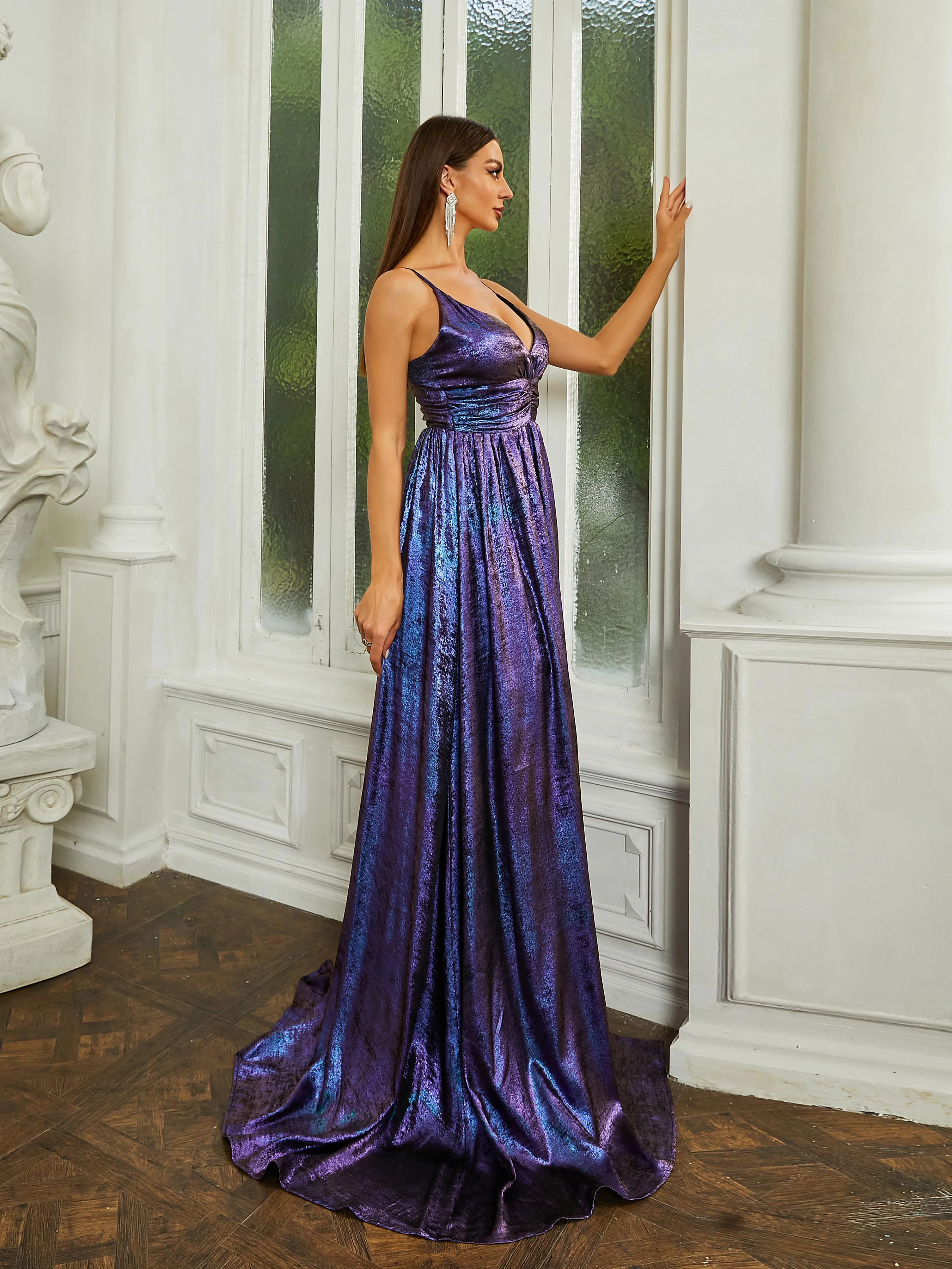 Sexy High Waist Metallic Purple Ball Gown RH30521