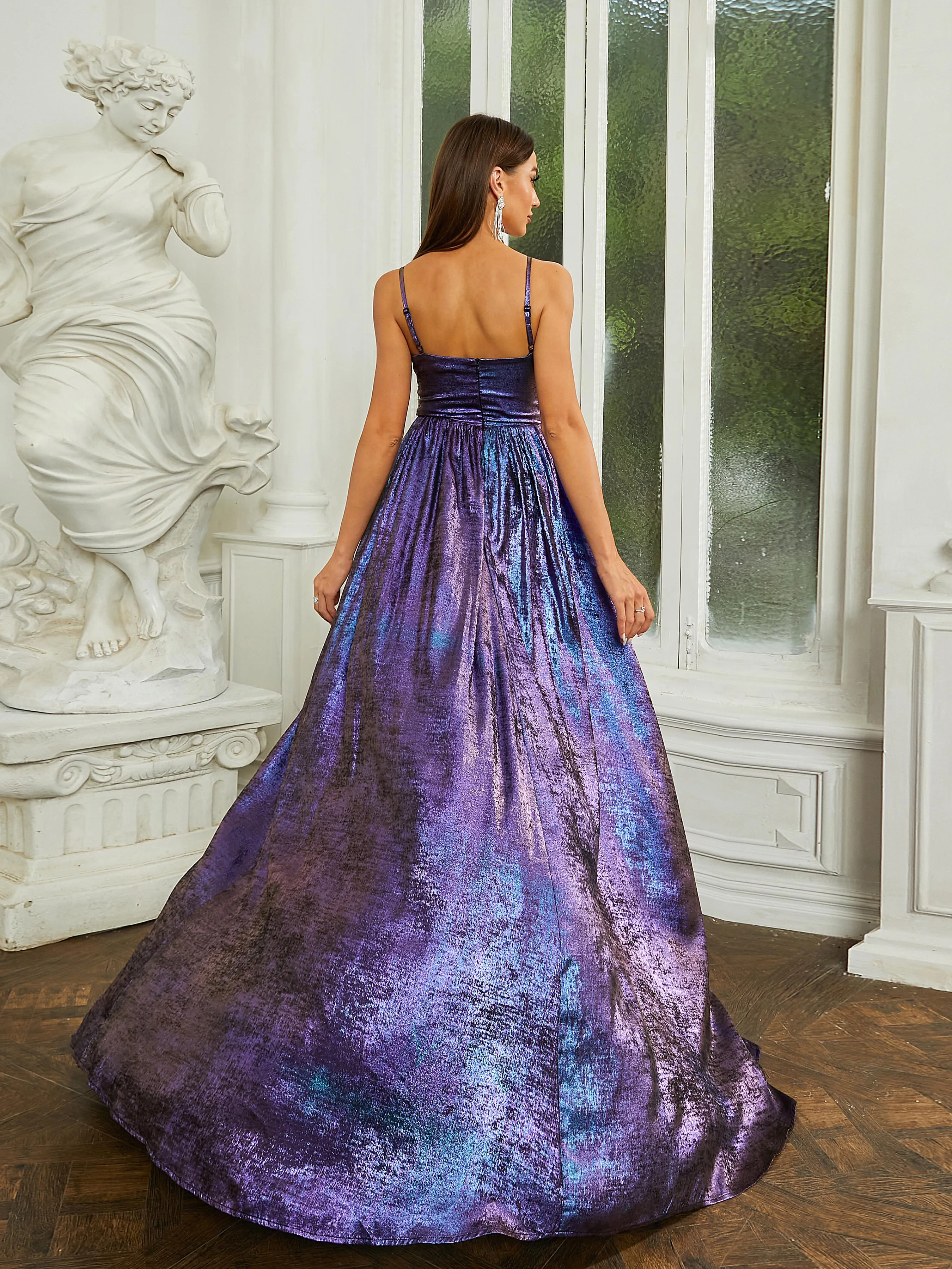 Sexy High Waist Metallic Purple Ball Gown RH30521