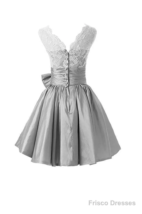 Silver Taffeta Short Homecoming Dresses Prom Dresses