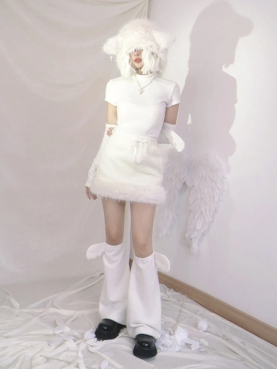 White Mockneck Short Sleeve Top and Wings Arm Warmers Set