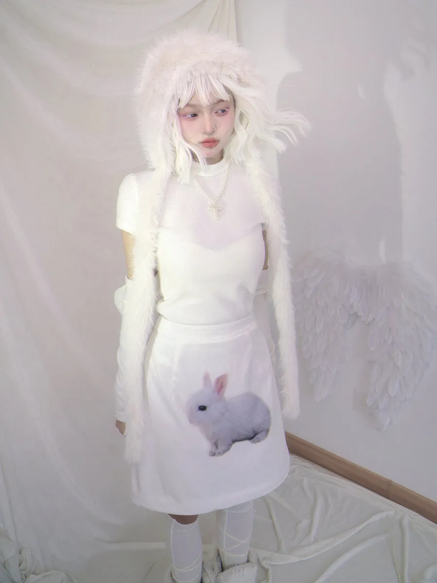 White Mockneck Short Sleeve Top and Wings Arm Warmers Set