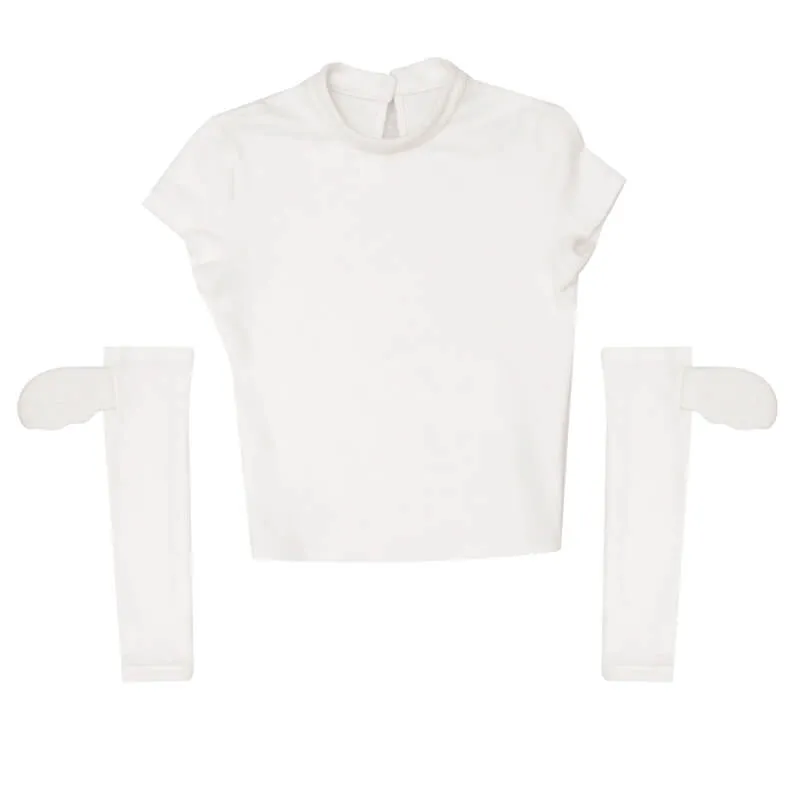 White Mockneck Short Sleeve Top and Wings Arm Warmers Set