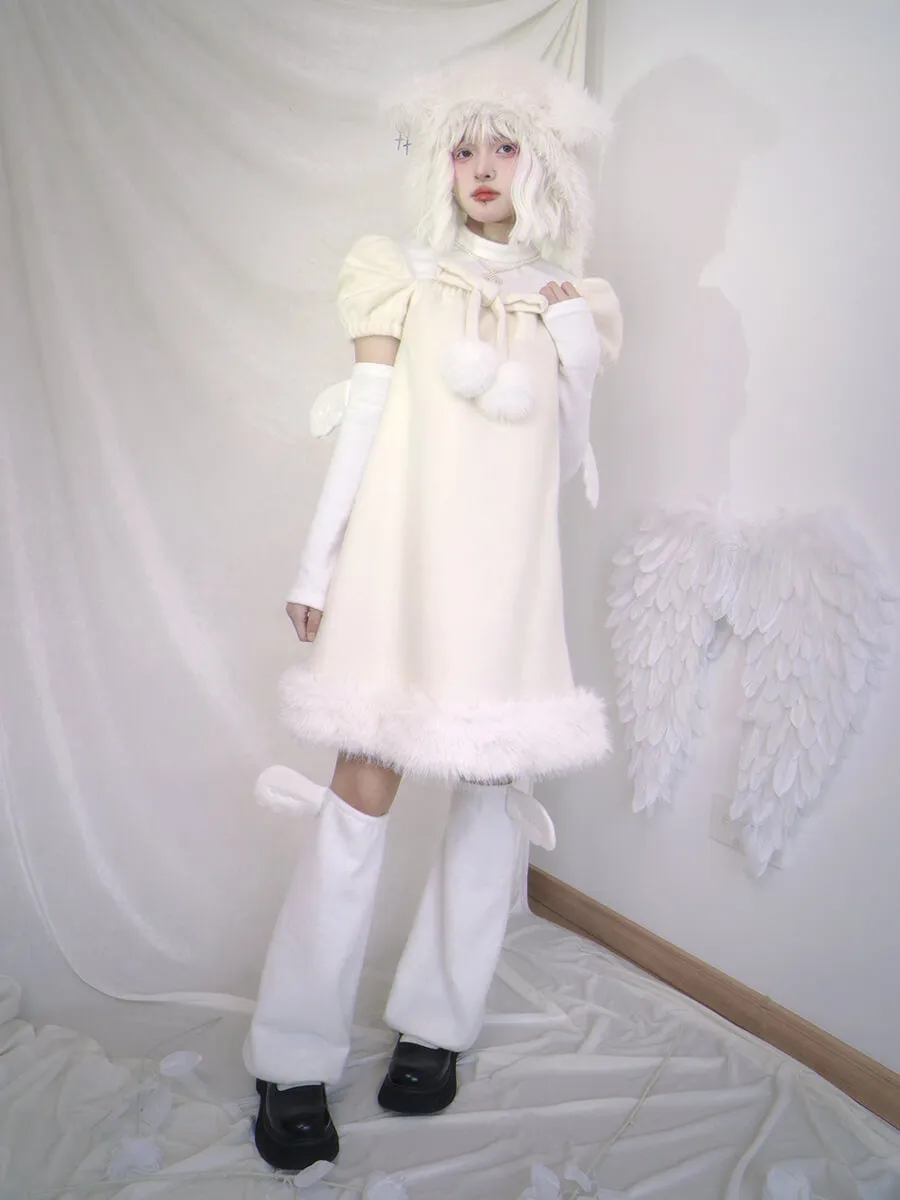 White Mockneck Short Sleeve Top and Wings Arm Warmers Set