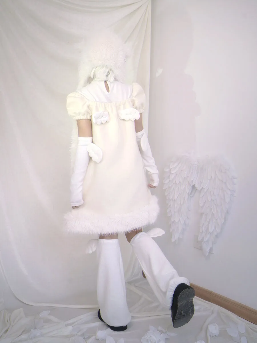 White Mockneck Short Sleeve Top and Wings Arm Warmers Set
