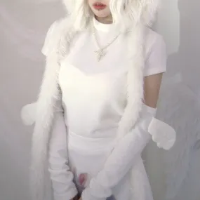 White Mockneck Short Sleeve Top and Wings Arm Warmers Set