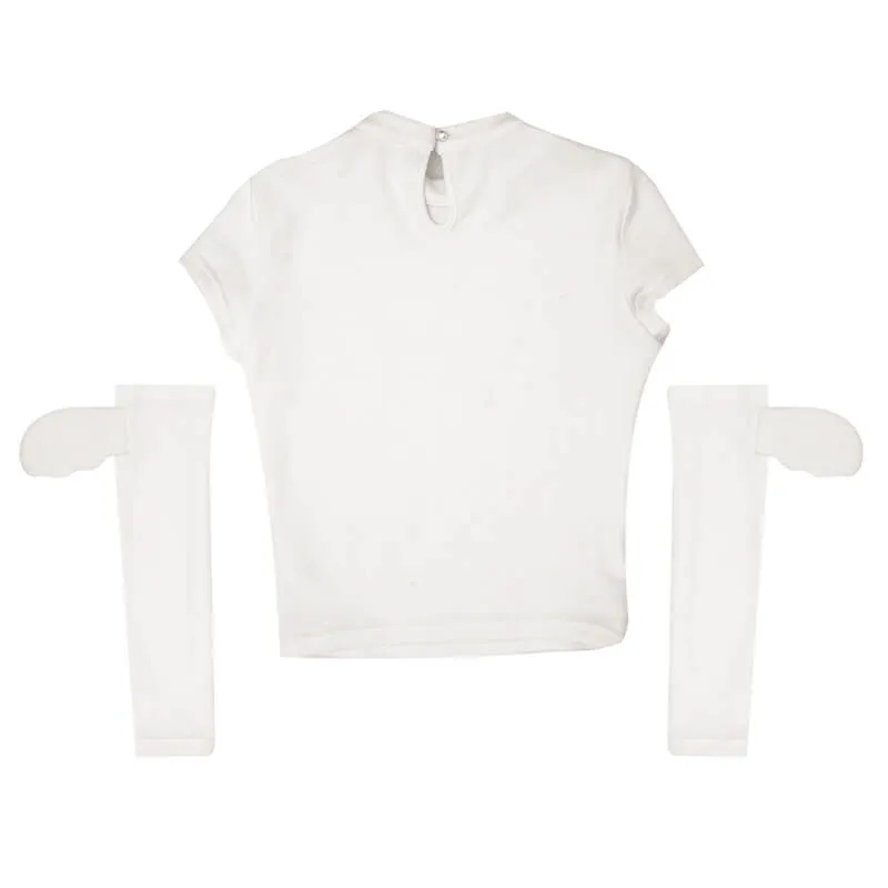 White Mockneck Short Sleeve Top and Wings Arm Warmers Set